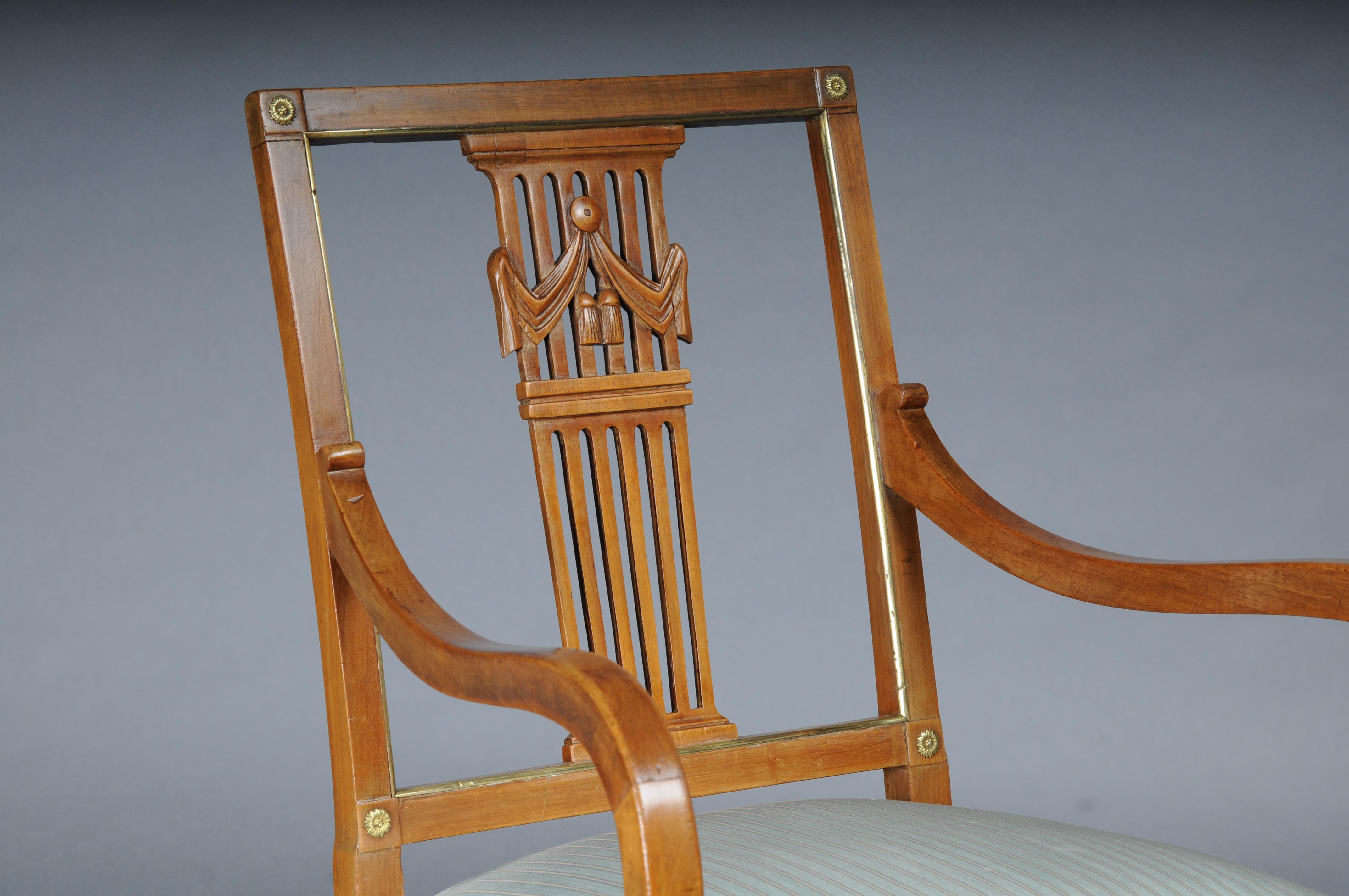 Hand-Carved Antique classic Empire armchair mahogany with brass, Paris. For Sale
