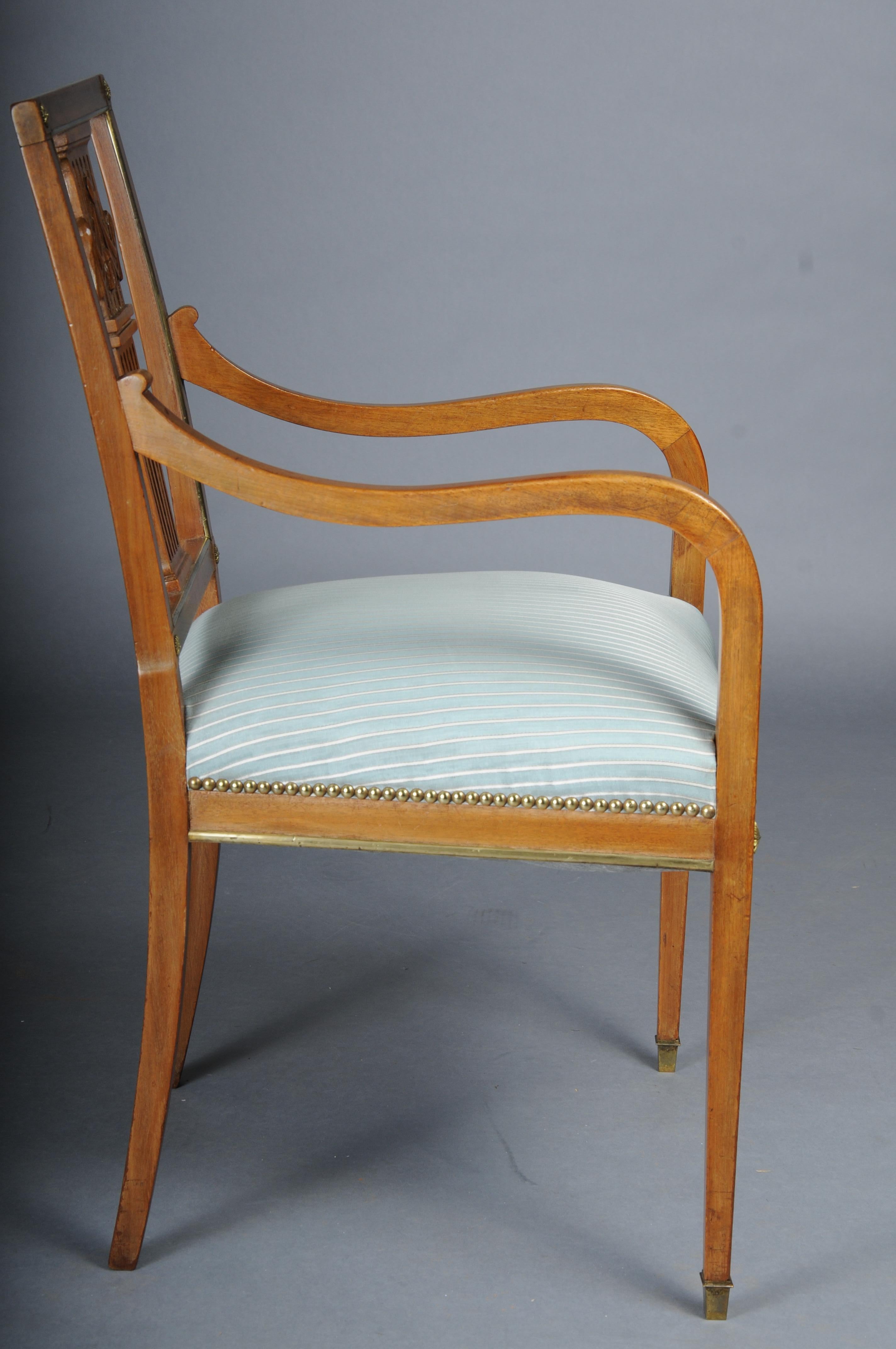 Early 20th Century Antique classic Empire armchair mahogany with brass, Paris. For Sale