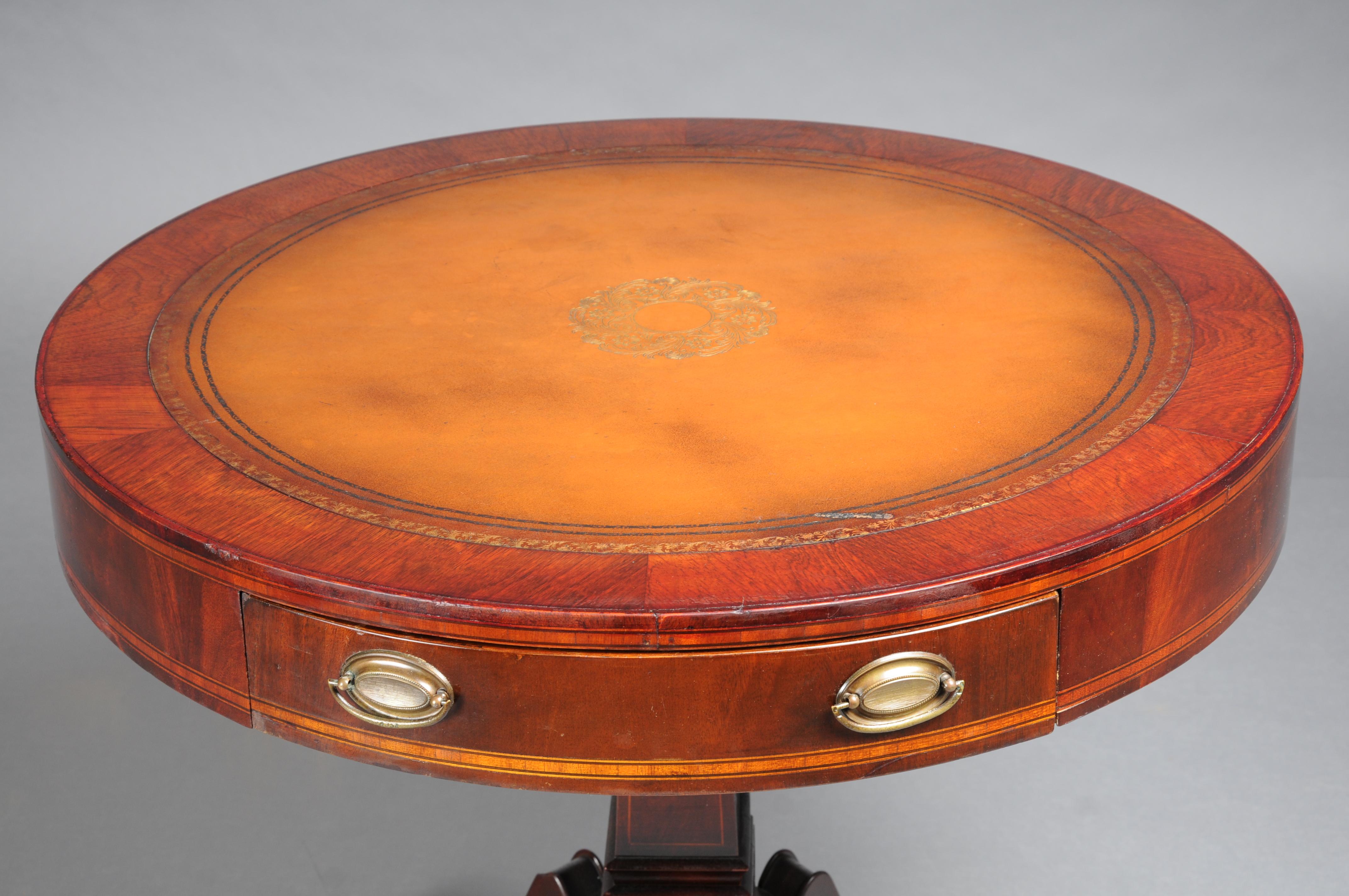 Embossed Antique classic English side table with leather top. 19th Century For Sale