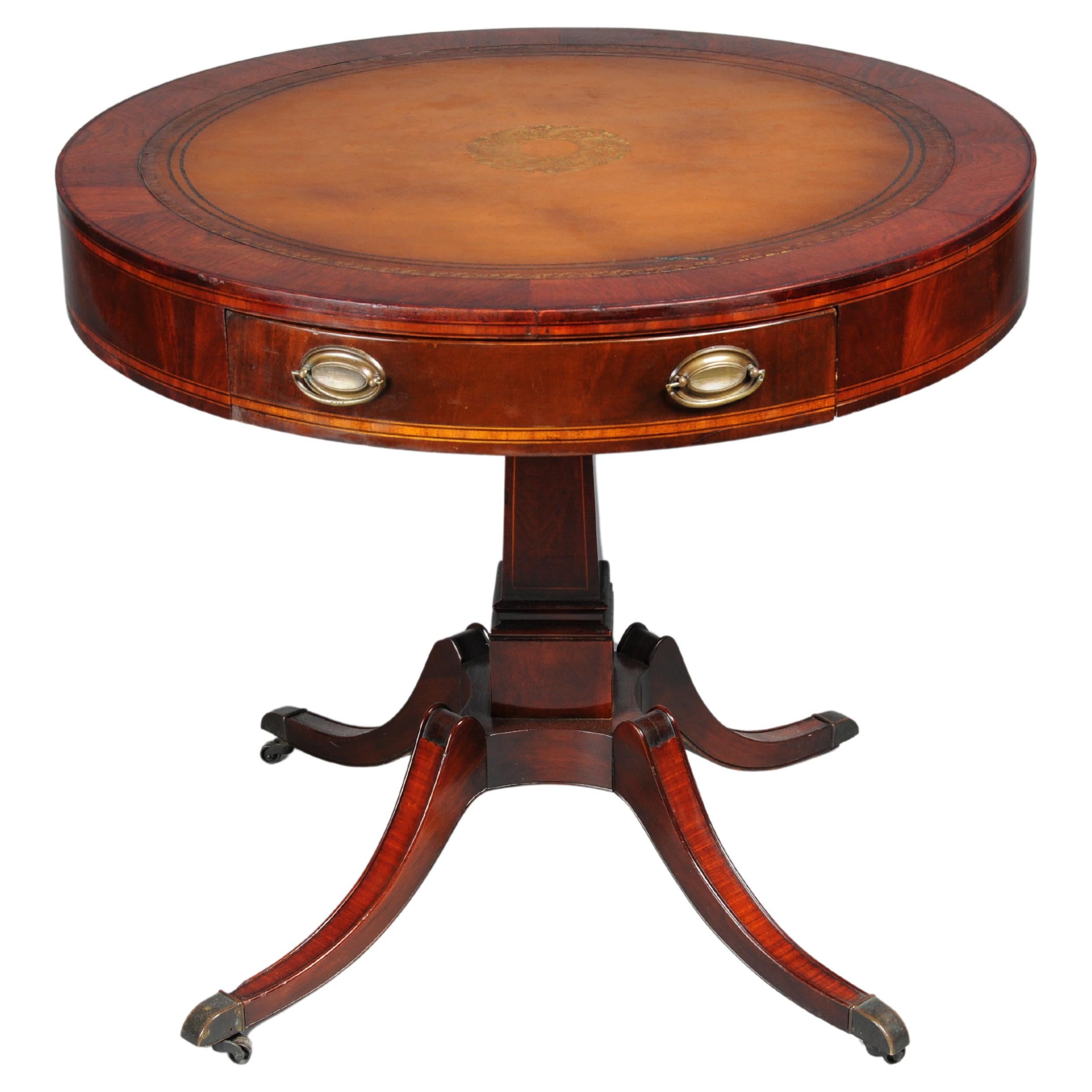 Antique classic English side table with leather top. 19th Century