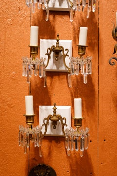 Antique Classic French Two Arm Bronze D'ore and Baccarat Crystal Sconces 'Pair'