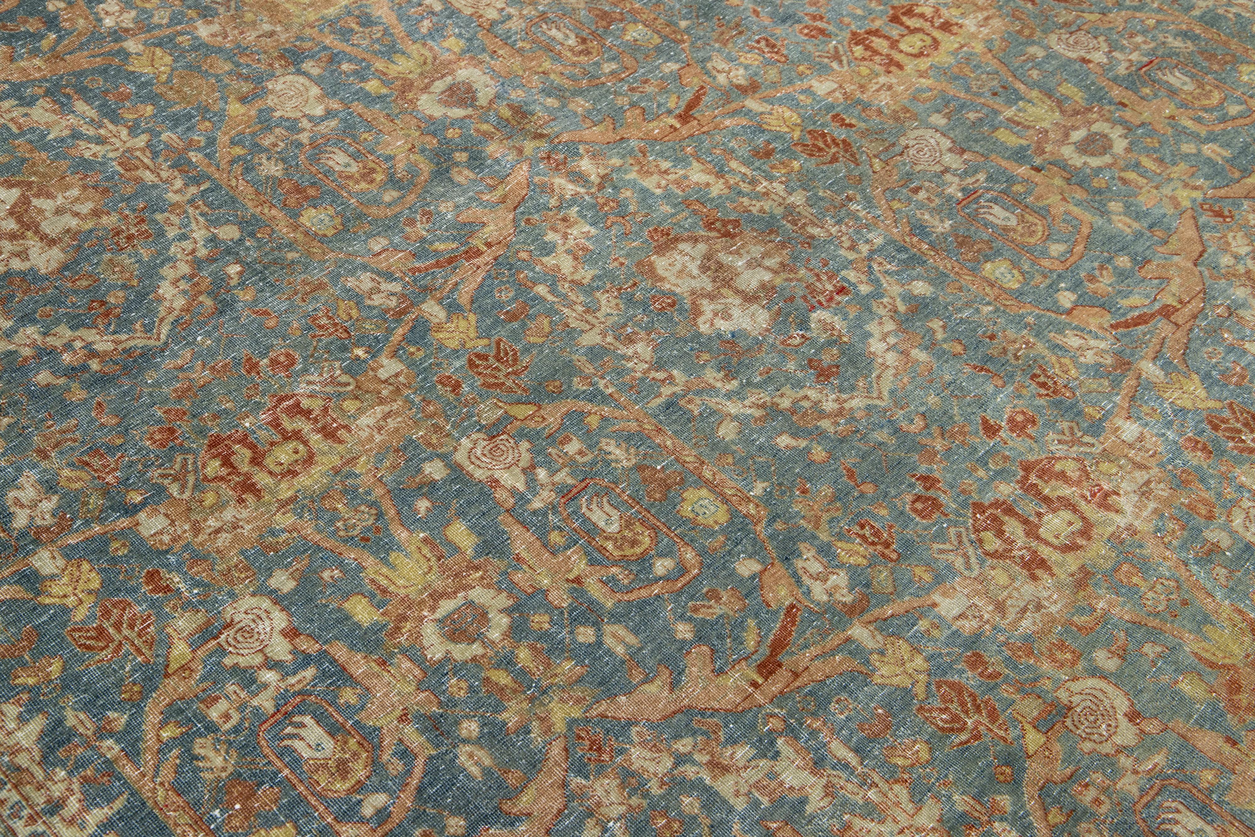 Antiker klassischer persischer Wollteppich aus Täbris in Blau mit floralem Muster im Angebot 2