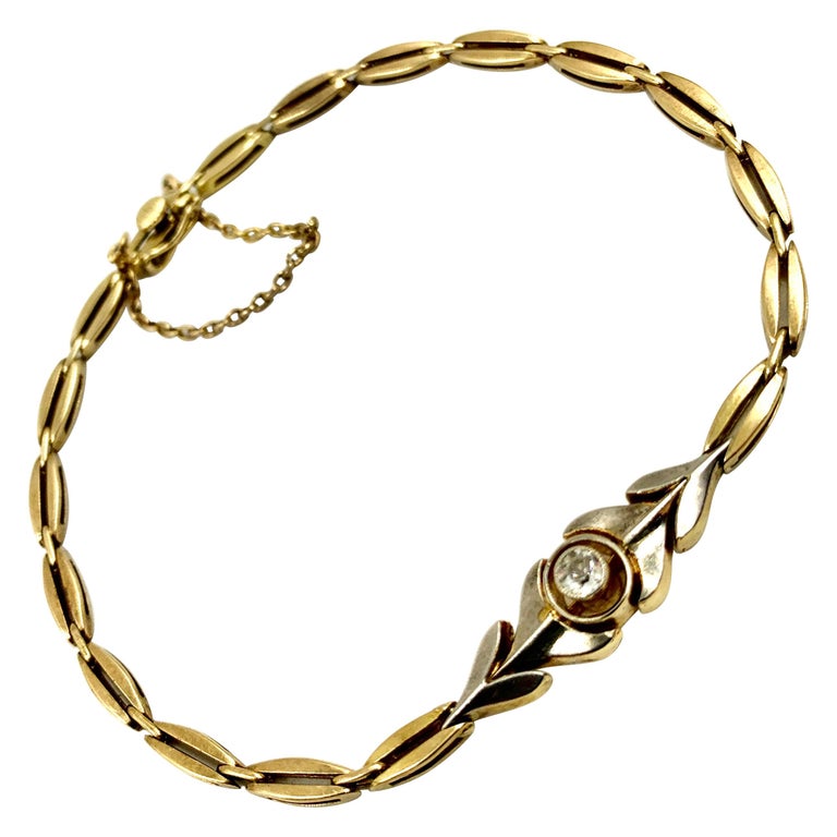 Antique Classic Russian Diamond Yellow and White 56 Gold Link Bracelet