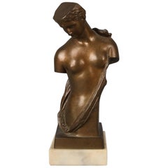 Antique Classical 3/4 Partial Nude Sculpture Portrait of Woman, Dated 1890