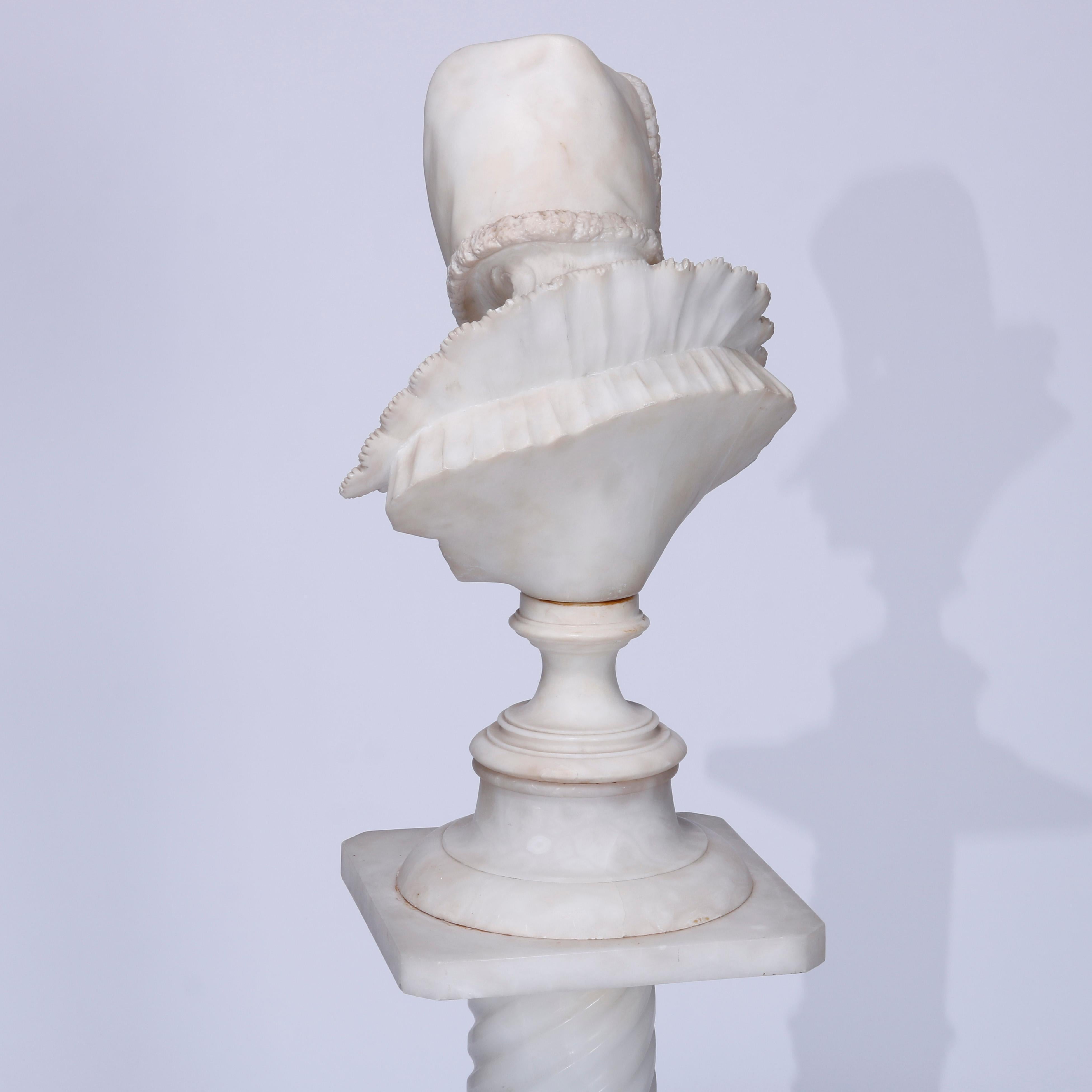 Antique Classical Alabaster Portrait Bust Sculpture of a Woman & Pedestal, c1890 8