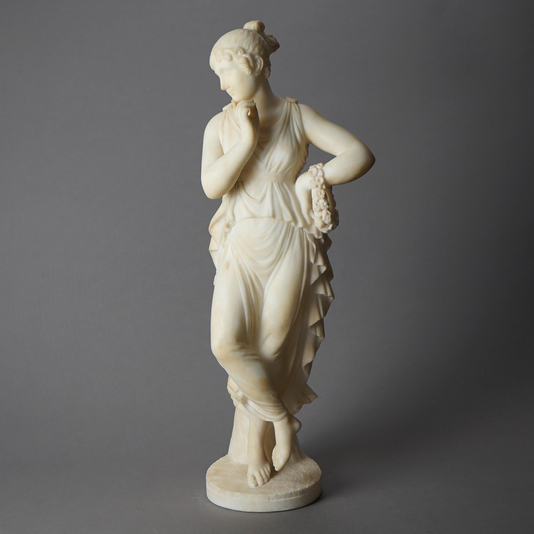Ancienne sculpture figurative italienne signée P. Bazzanti, Florence offre une femme classique en albâtre sculpté, signature de l'artiste telle que photographiée, 19ème siècle

Mesures - 22 