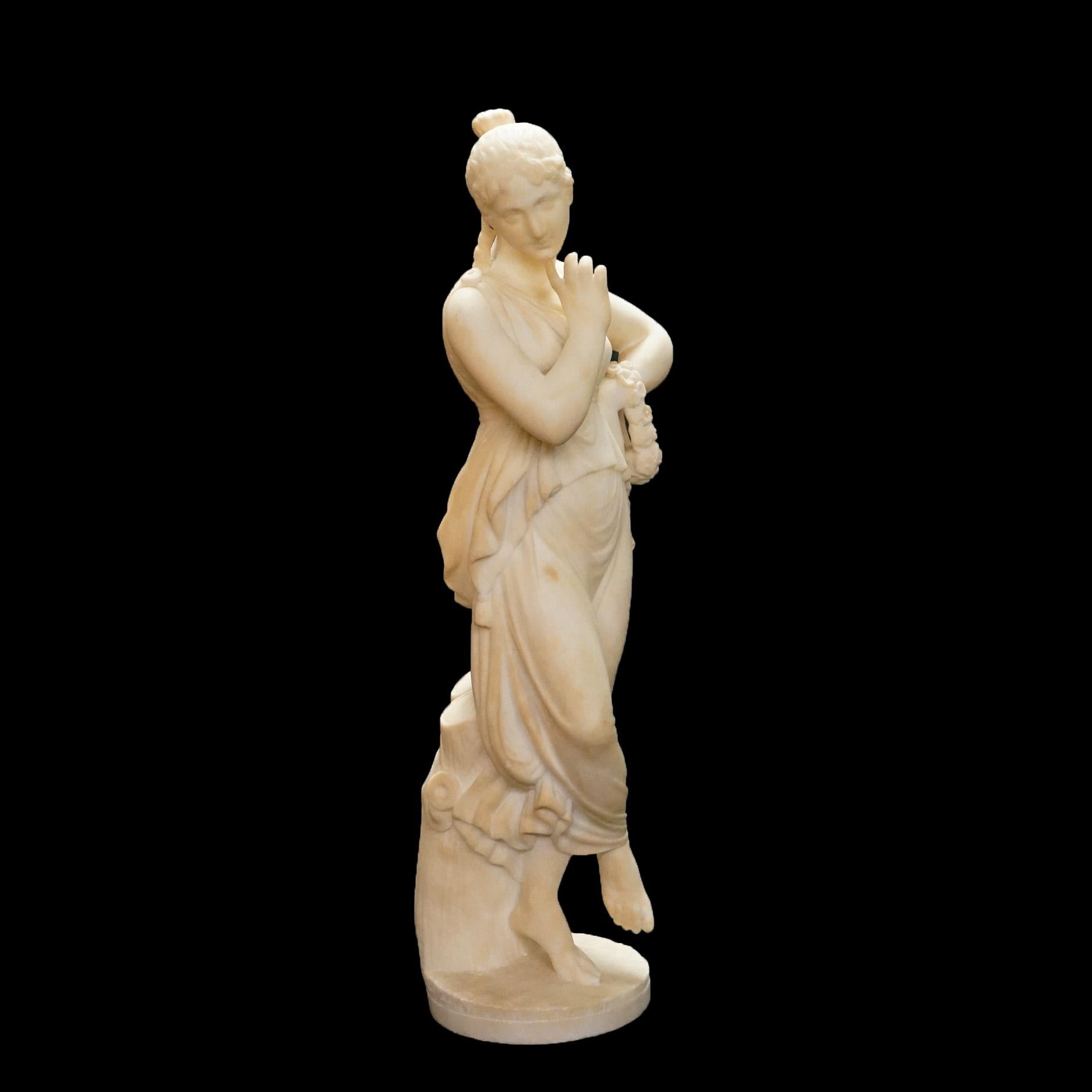 Italian  Antique Classical Alabaster Sculpture of a Woman by P. Bazzanti, Florence 19thC For Sale