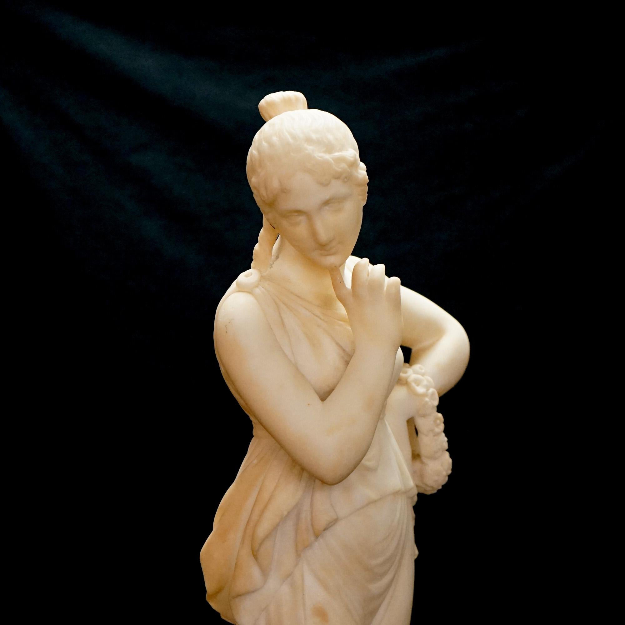 Carved  Antique Classical Alabaster Sculpture of a Woman by P. Bazzanti, Florence 19thC For Sale