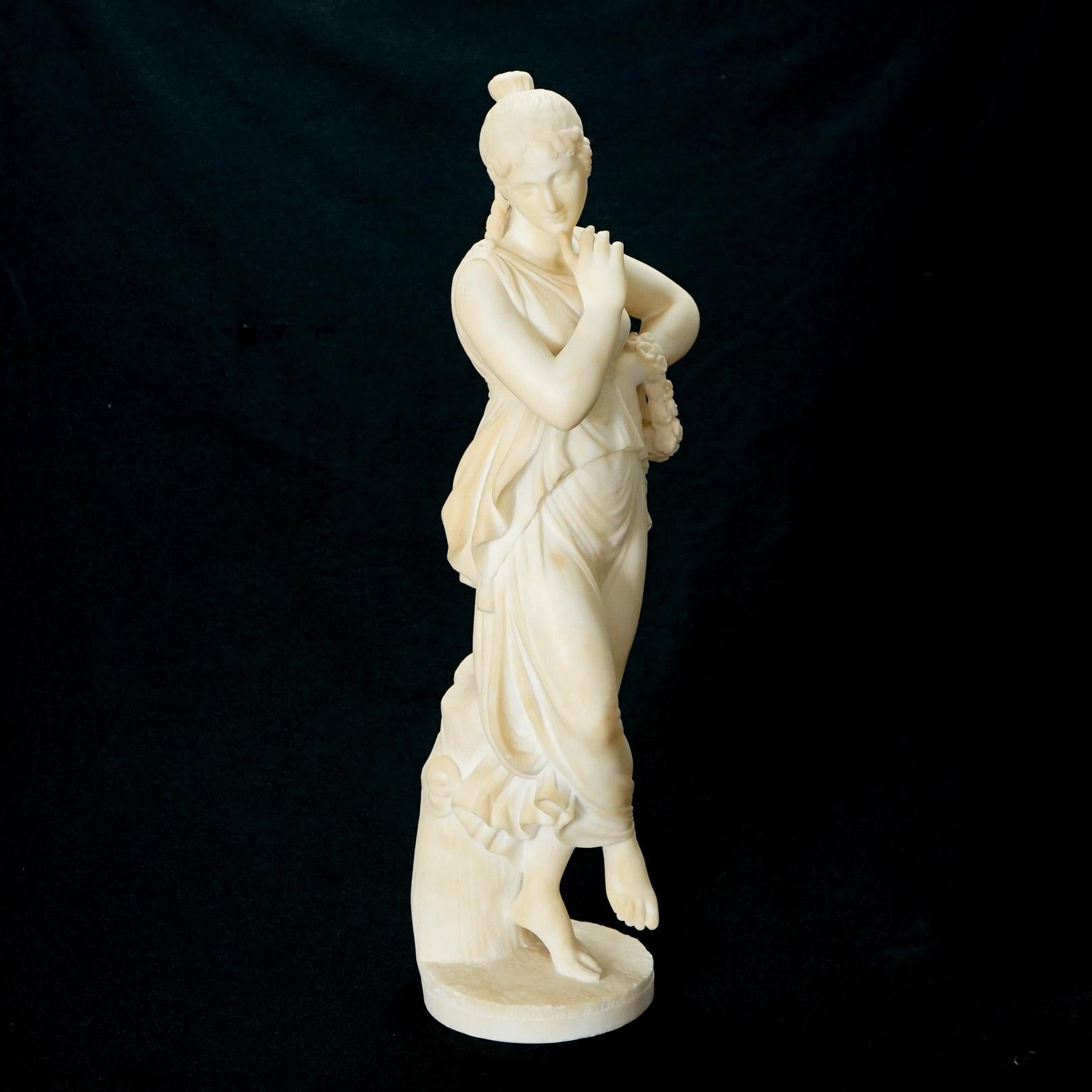  Antique Classical Alabaster Sculpture of a Woman by P. Bazzanti, Florence 19thC In Good Condition For Sale In Big Flats, NY