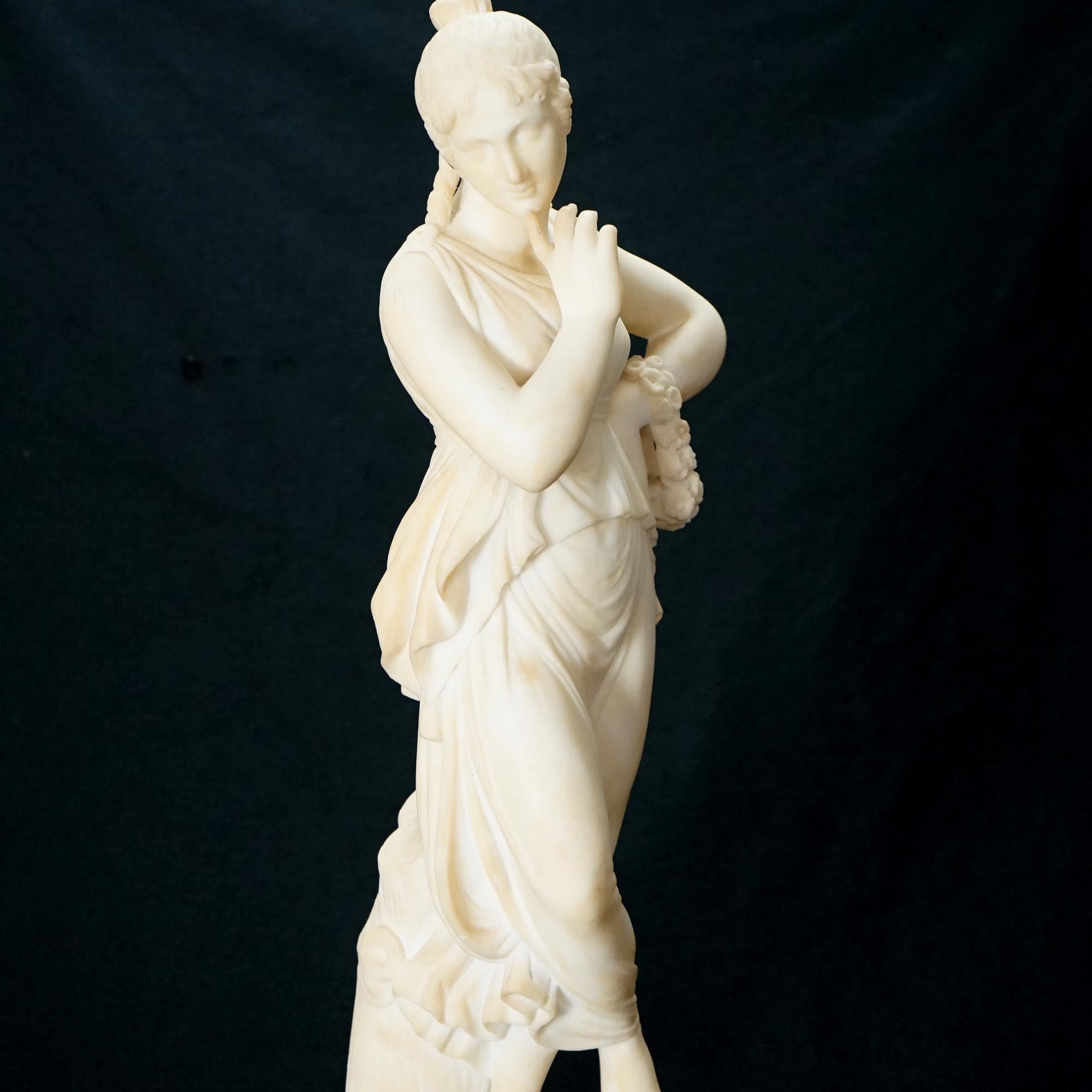 Albâtre  Sculpture classique ancienne en albâtre représentant une femme par P. Bazzanti, Florence, 19e siècle en vente