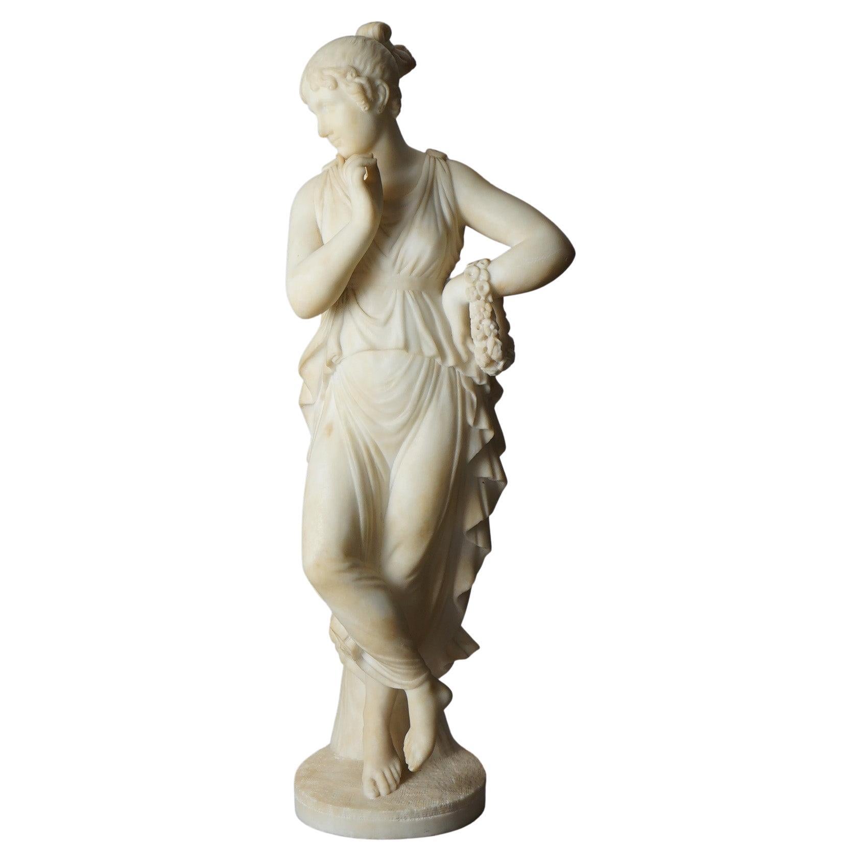  Antique Classical Alabaster Sculpture of a Woman by P. Bazzanti, Florence 19thC For Sale