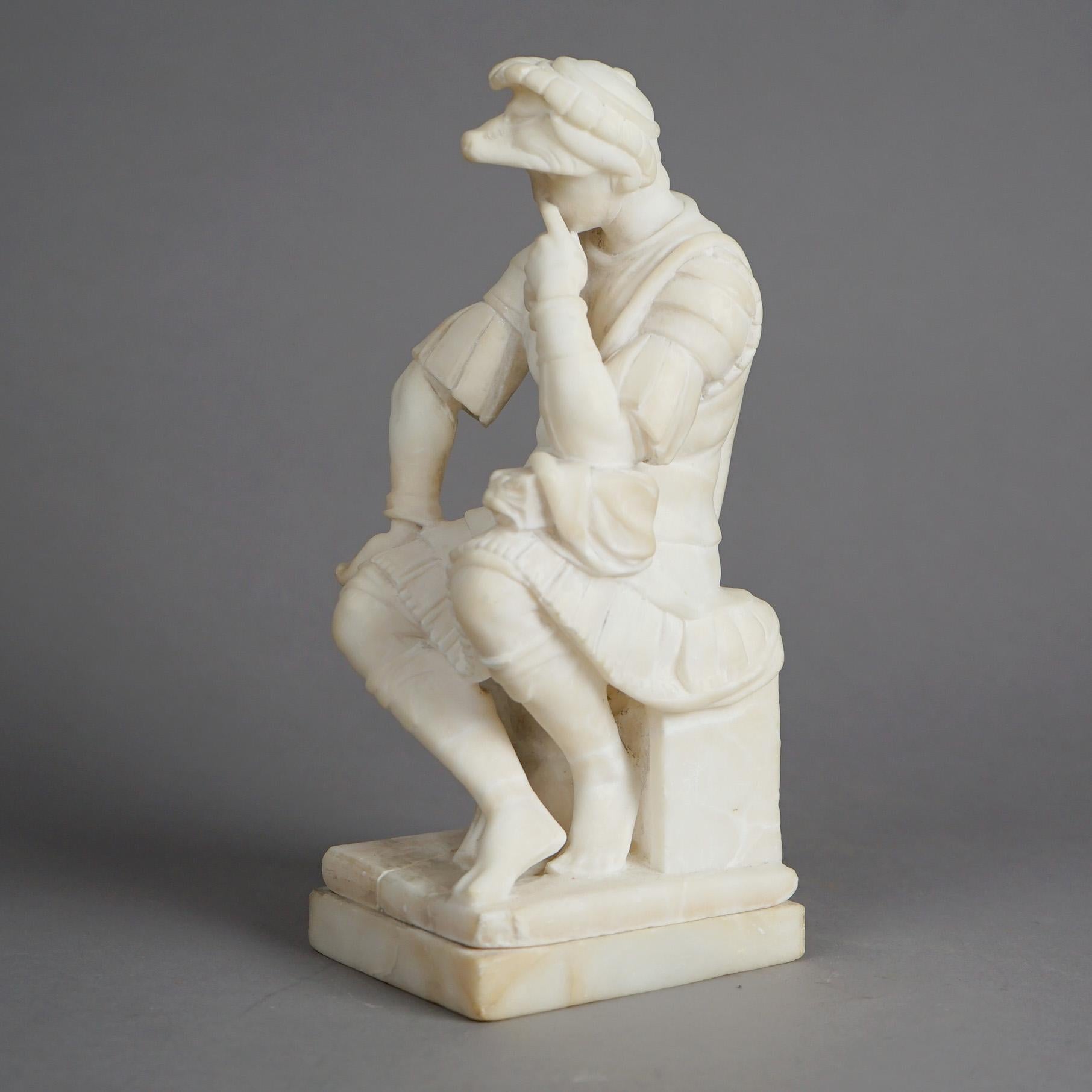 Antique Classical Alabaster after Michelangelo's Lorenzo de Medici C1890 4