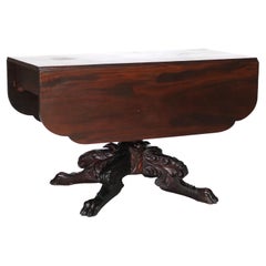 Antique Classical American Empire Carved Flame Mahogany Drop Leaf Table c1840