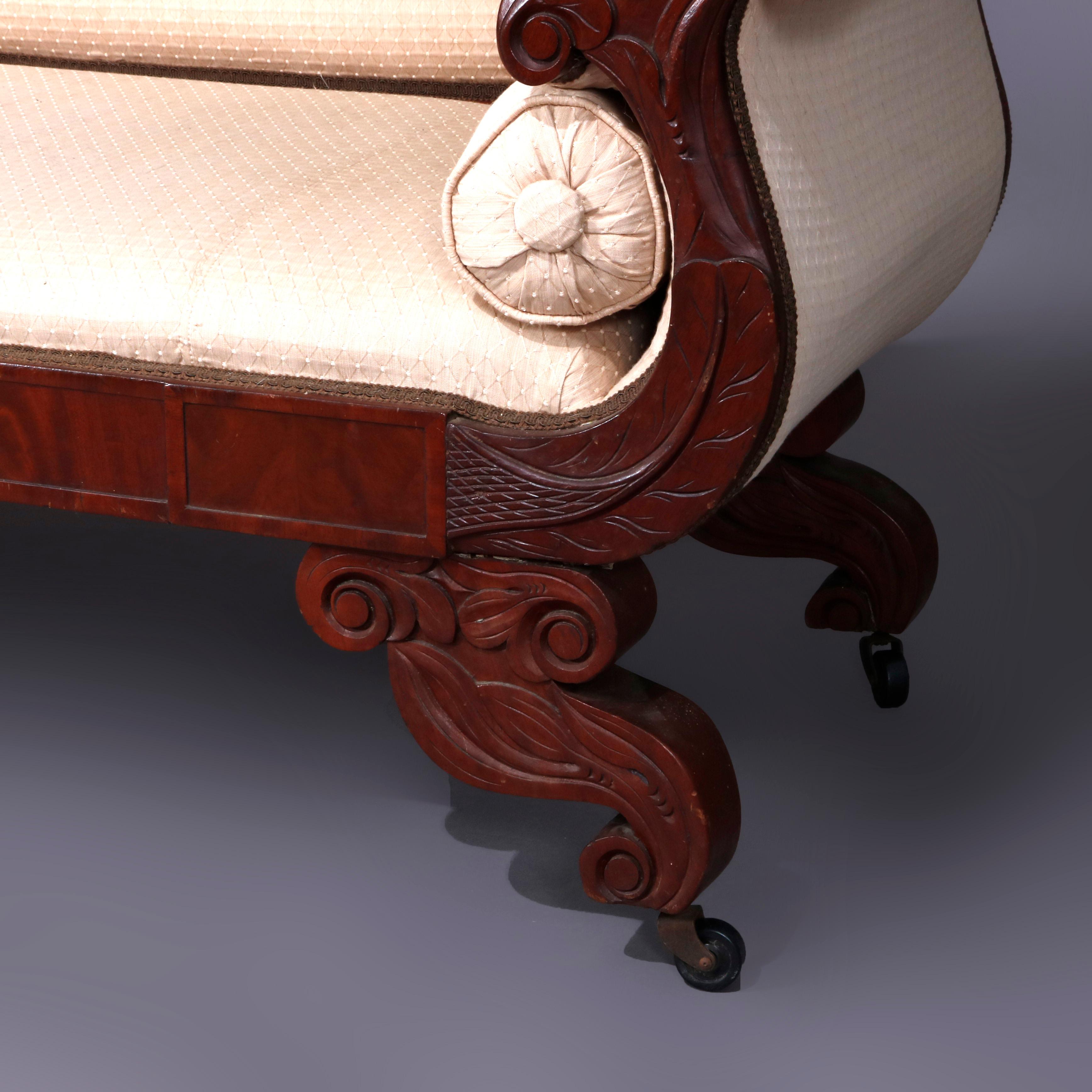 Classical American Empire Carved Flame Mahogany Scroll Form Sofa, circa 1840 4