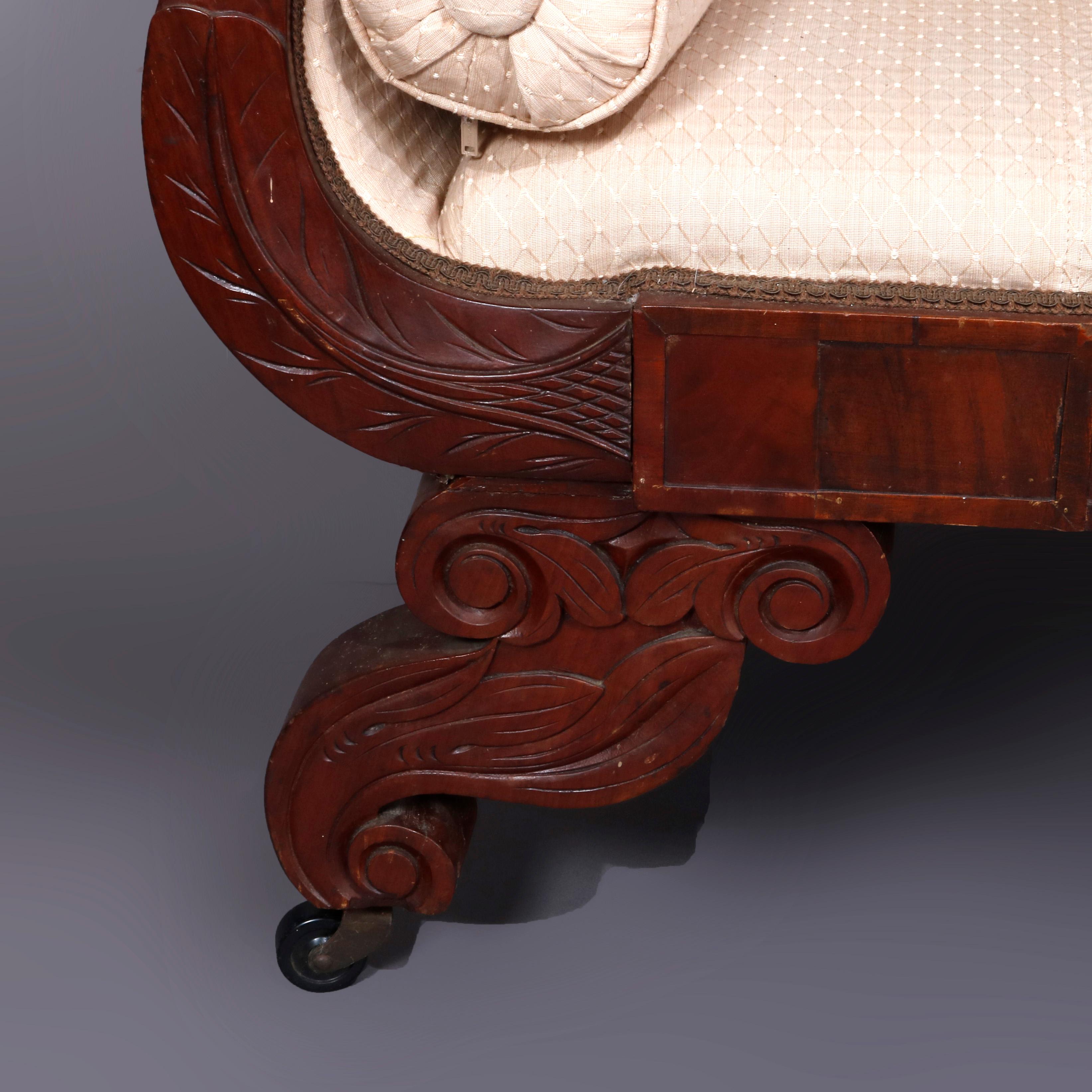 Classical American Empire Carved Flame Mahogany Scroll Form Sofa, circa 1840 3