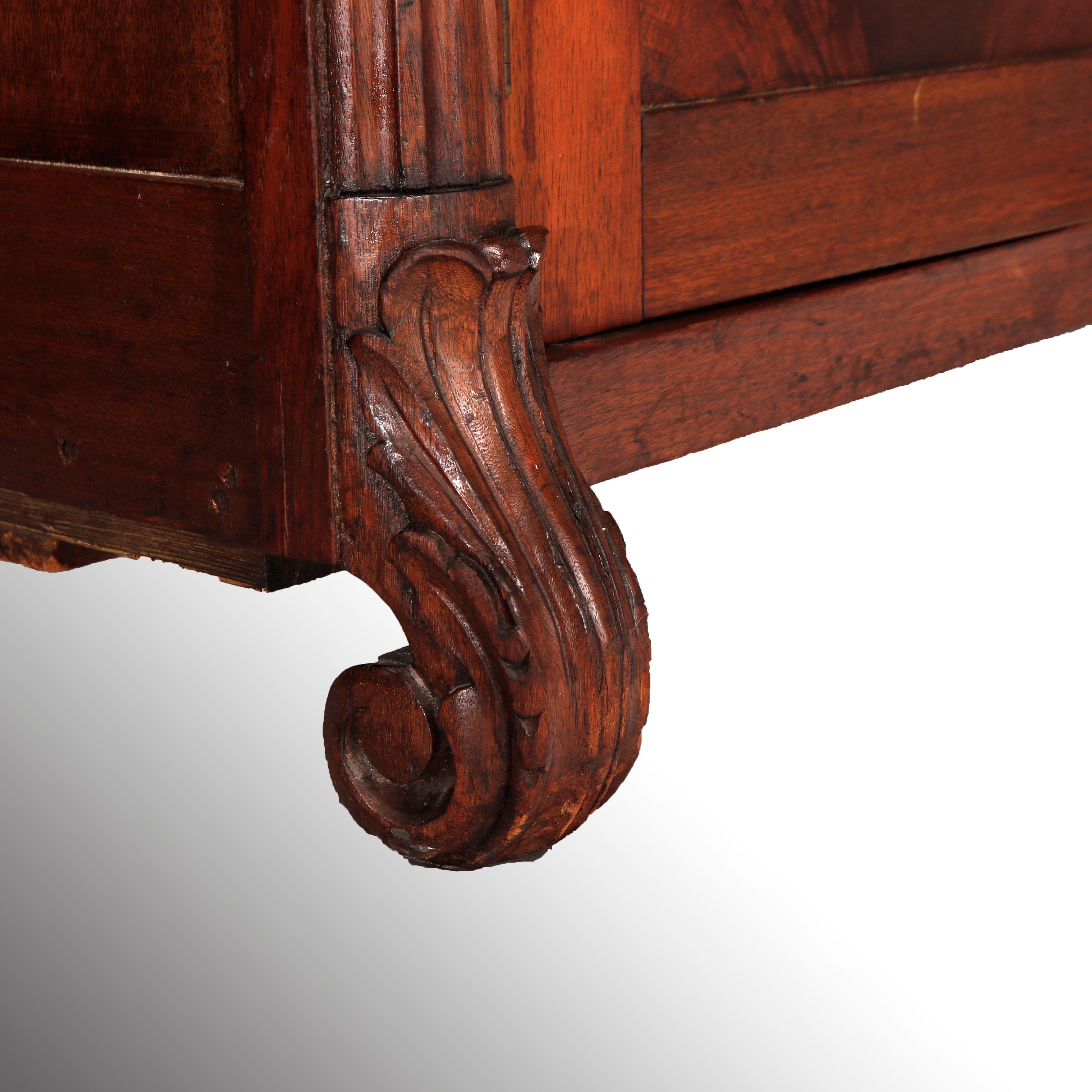 Antique Classical American Empire Carved Flame Mahogany Secretary Desk c1850 12
