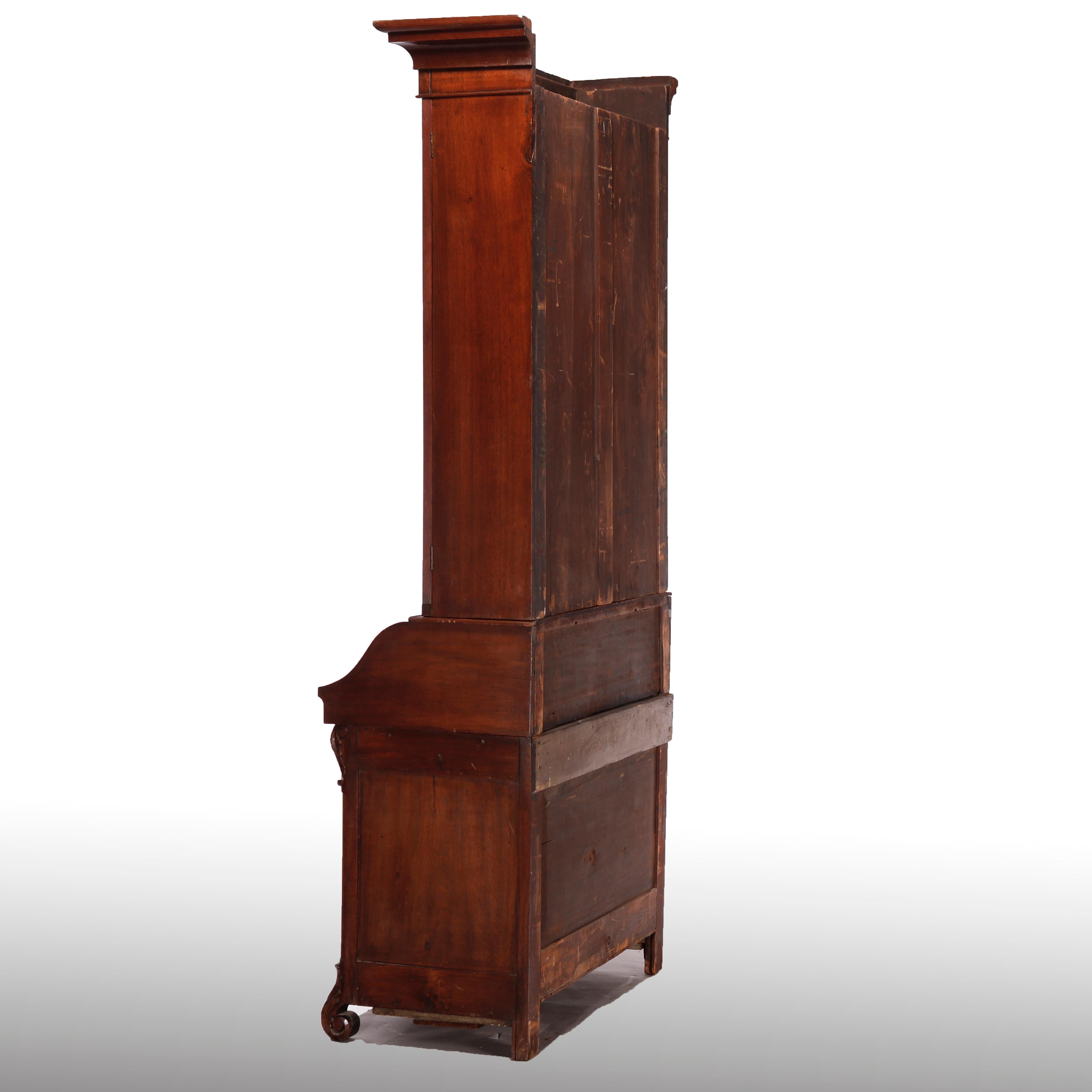 Antique Classical American Empire Carved Flame Mahogany Secretary Desk c1850 1
