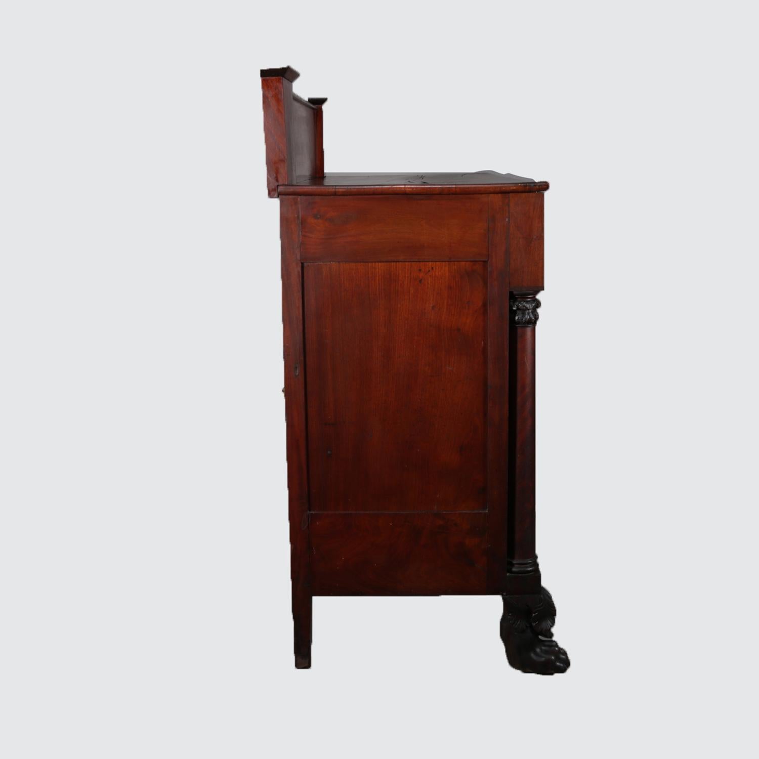 19th Century Antique Classical American Empire Carved Flame Mahogany Sideboard, circa 1830