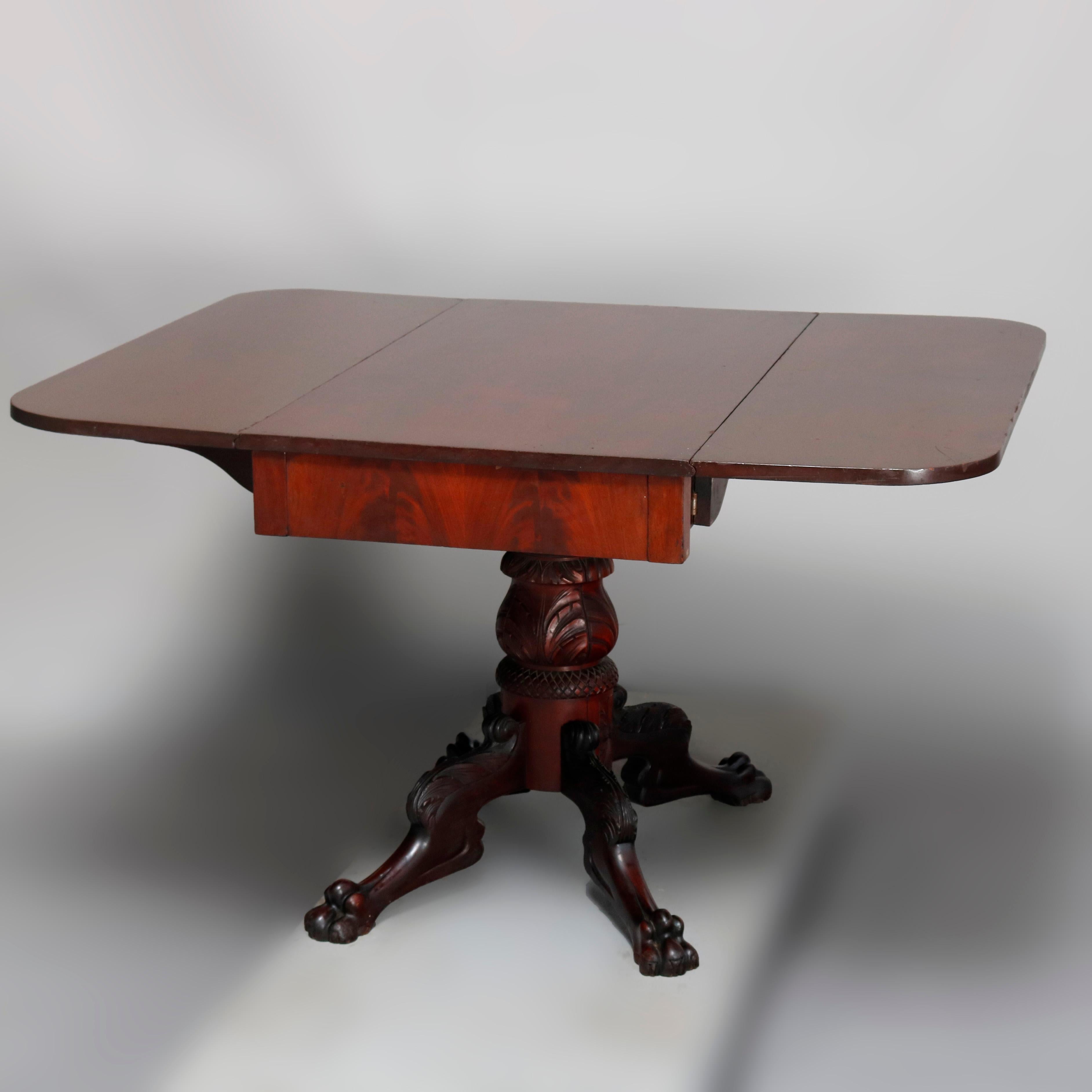 Classical American Empire Carved Mahogany Drop Leaf Dining Table, 19th Century 3