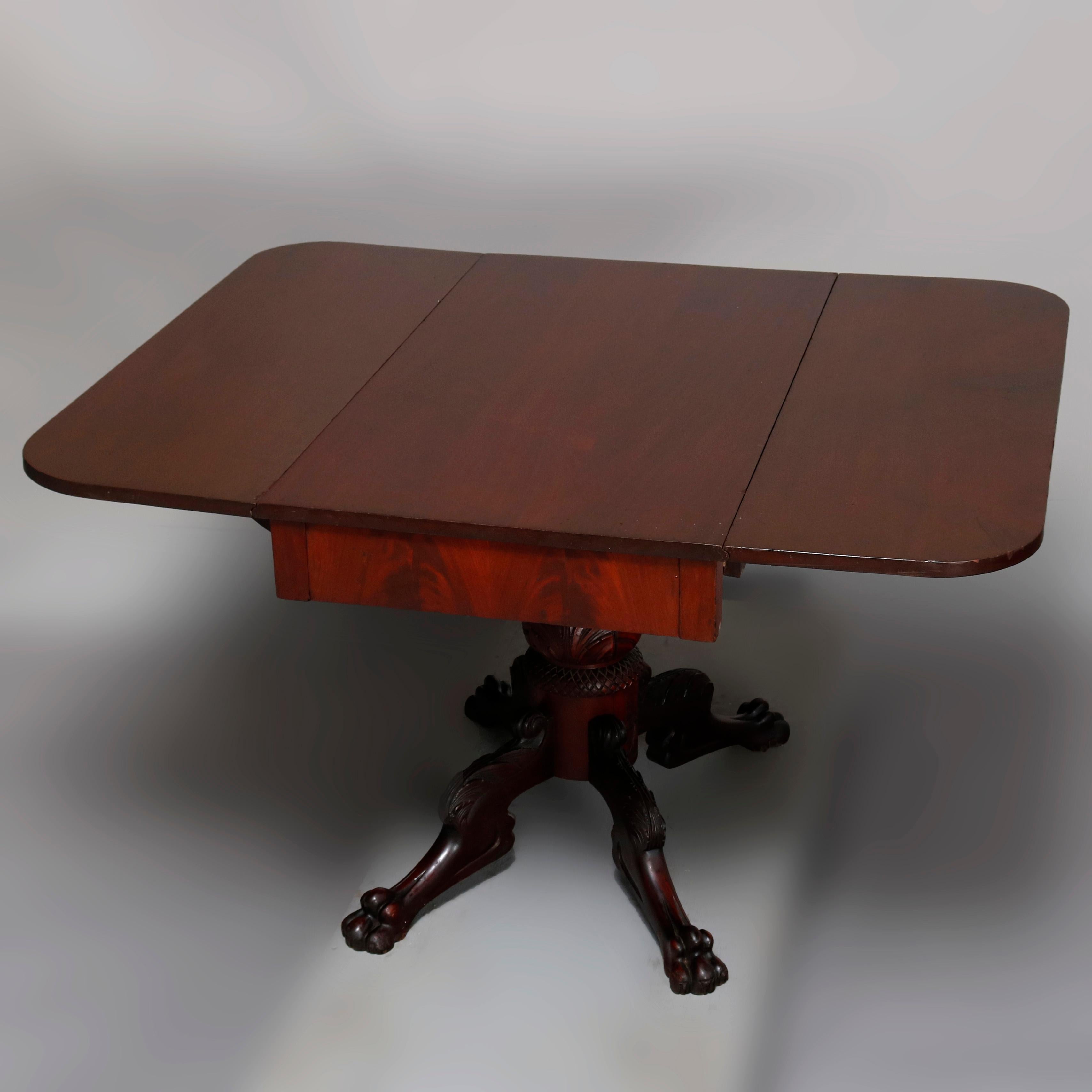 Classical American Empire Carved Mahogany Drop Leaf Dining Table, 19th Century 4