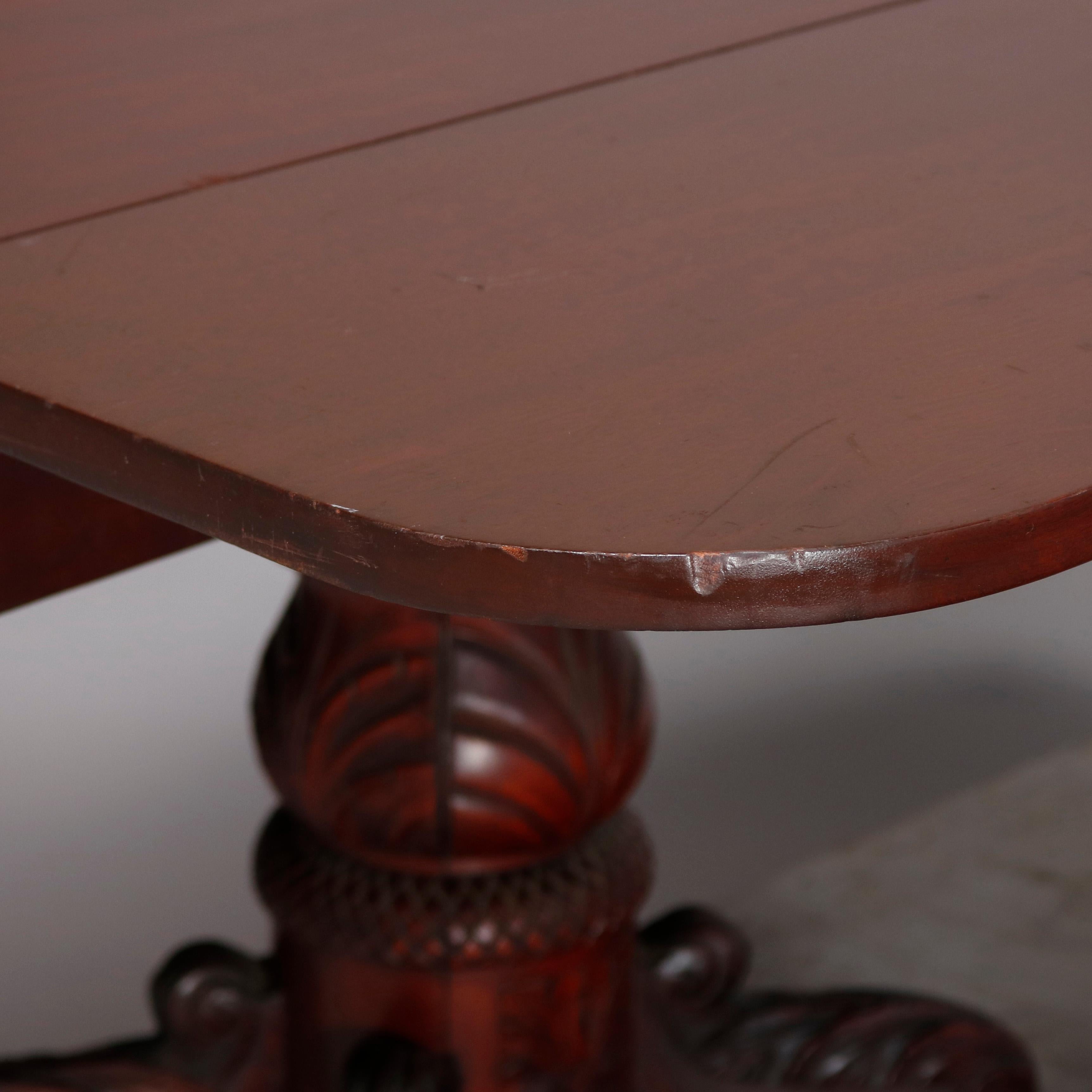 Classical American Empire Carved Mahogany Drop Leaf Dining Table, 19th Century 6