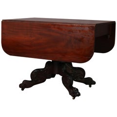 Antique Classical American Empire Carved Mahogany Drop Leaf Table, circa 1850