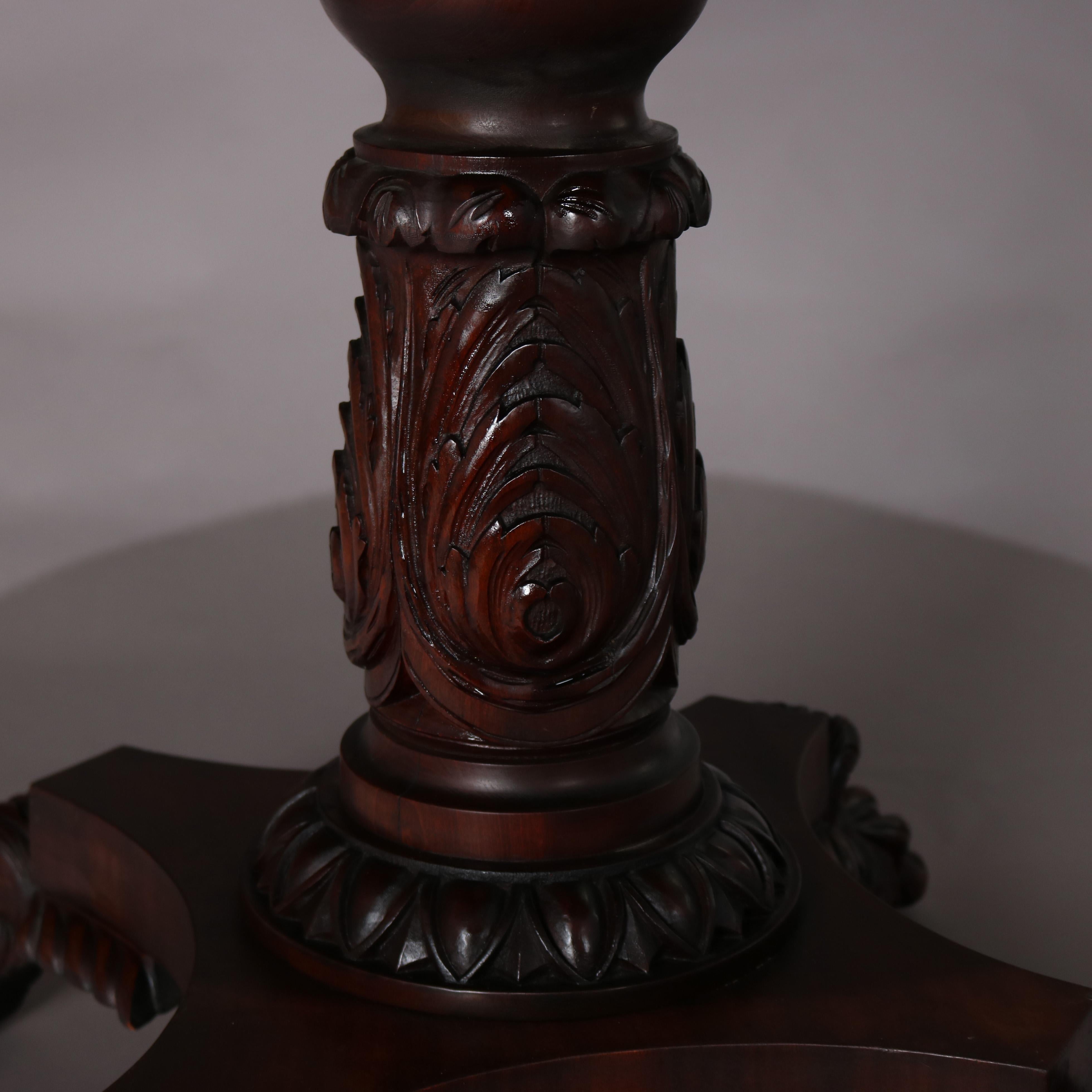 Hand-Carved Classical American Empire Carved Mahogany Paw Foot Center Table, circa 1850