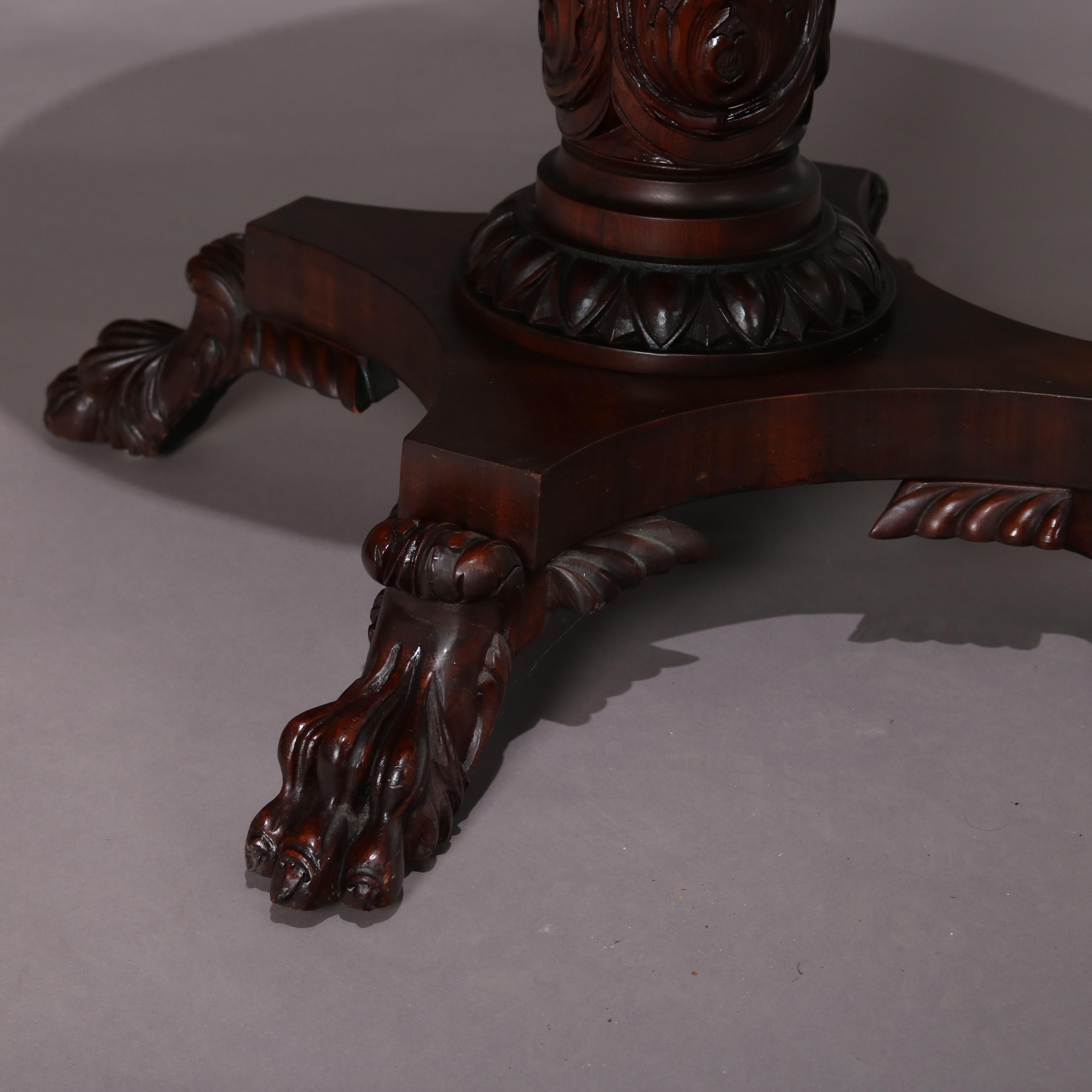 Classical American Empire Carved Mahogany Paw Foot Center Table, circa 1850 In Good Condition In Big Flats, NY