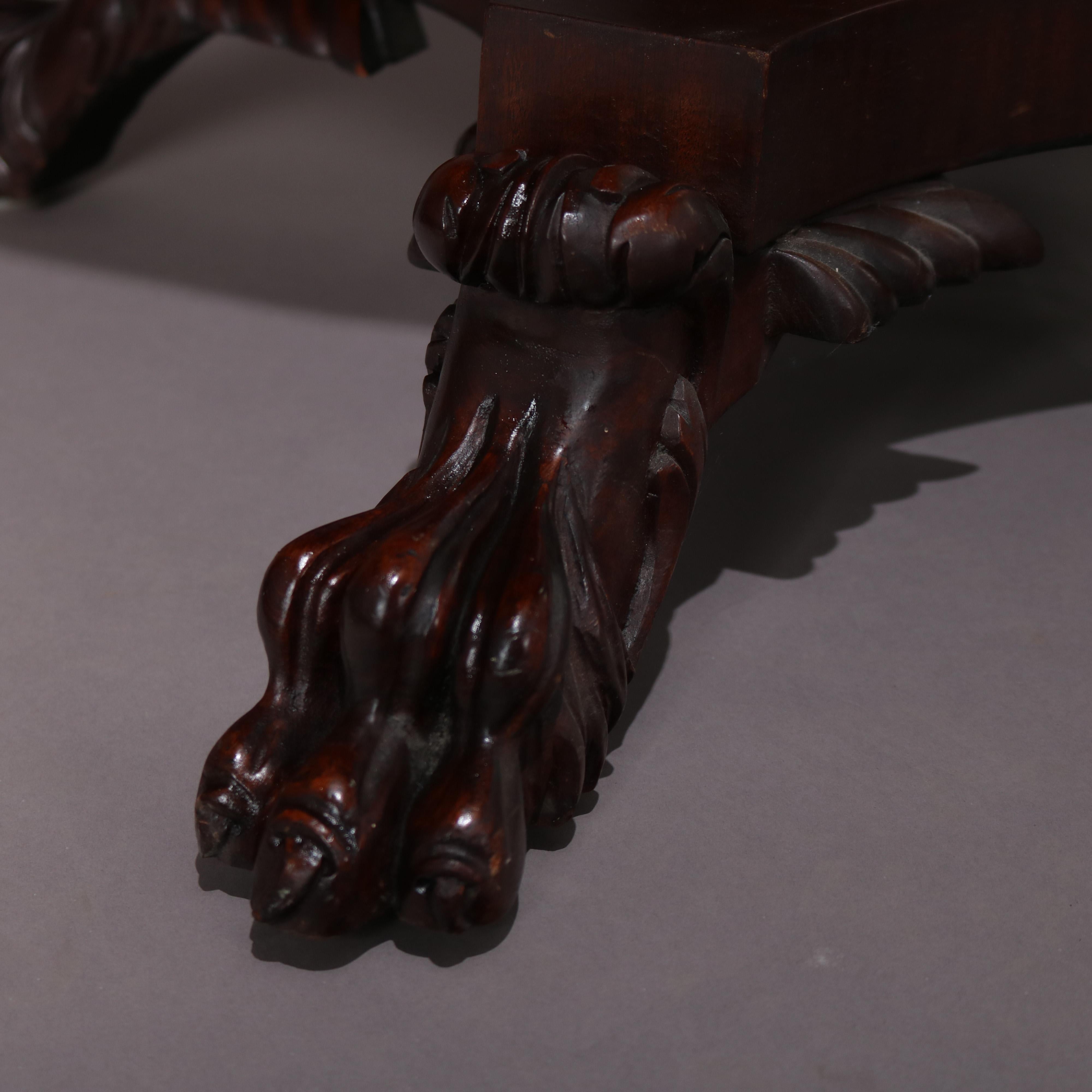 19th Century Classical American Empire Carved Mahogany Paw Foot Center Table, circa 1850