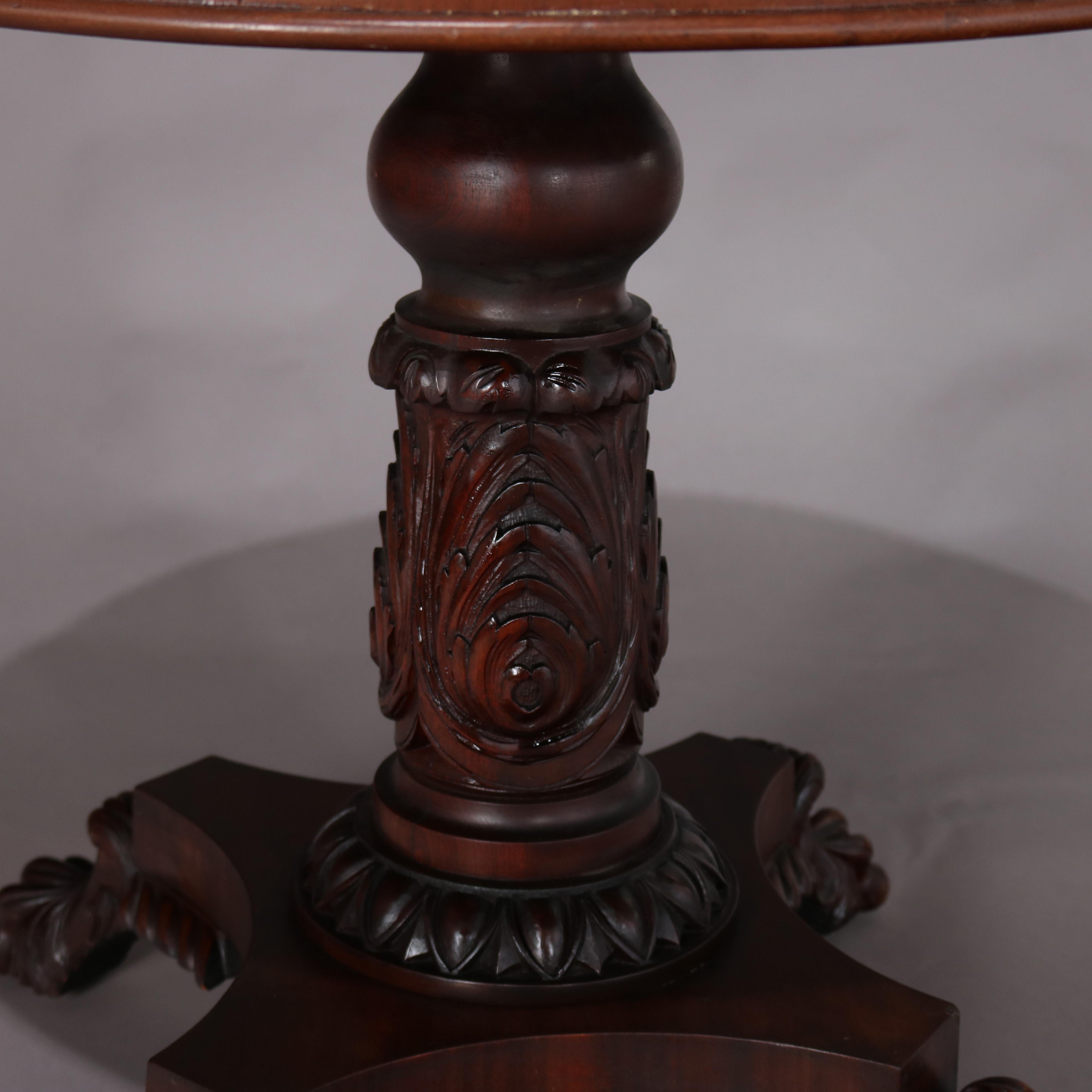 Classical American Empire Carved Mahogany Paw Foot Center Table, circa 1850 2
