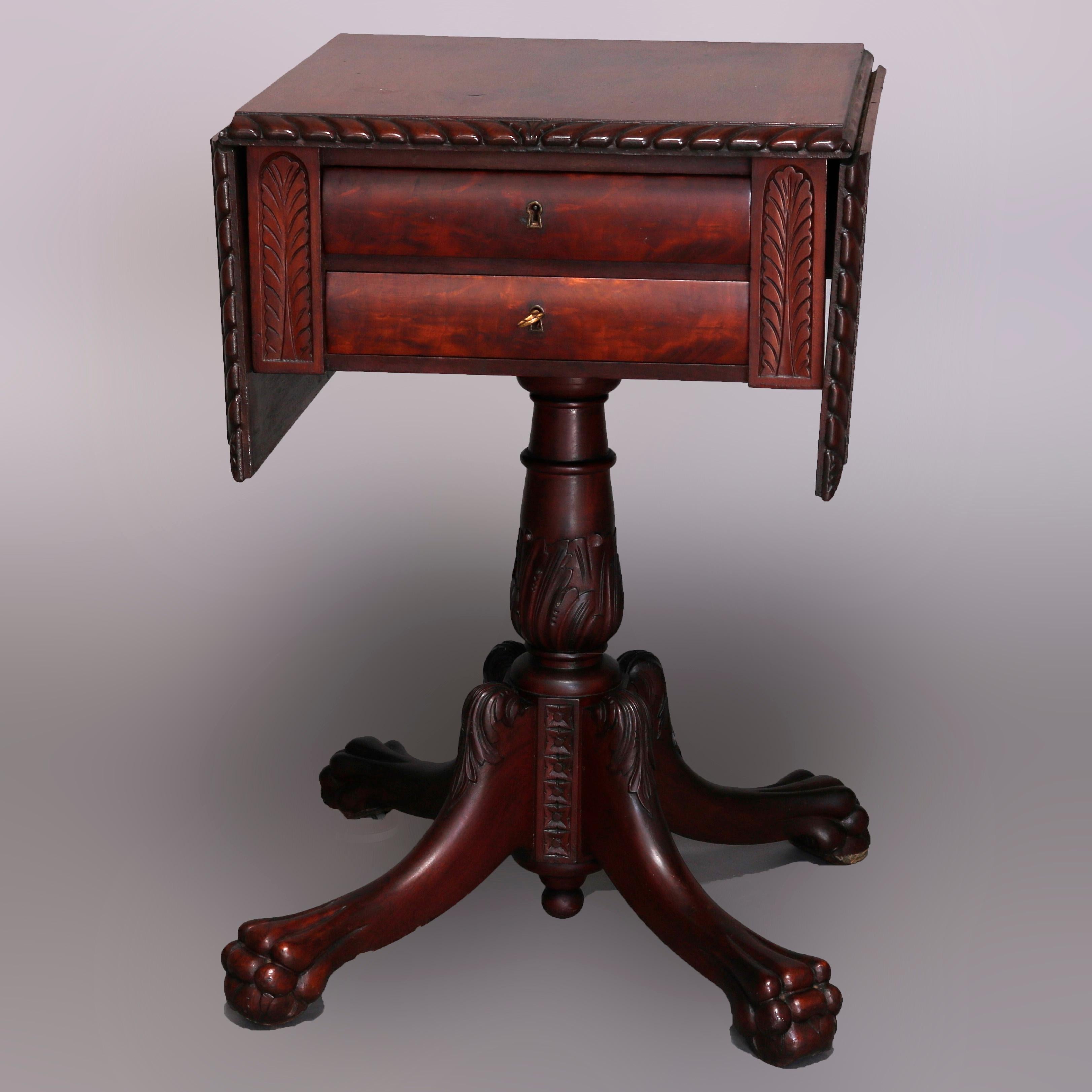 Antique Classical American Empire Flame Mahogany Drop Leaf Stand, 19th Century In Good Condition In Big Flats, NY