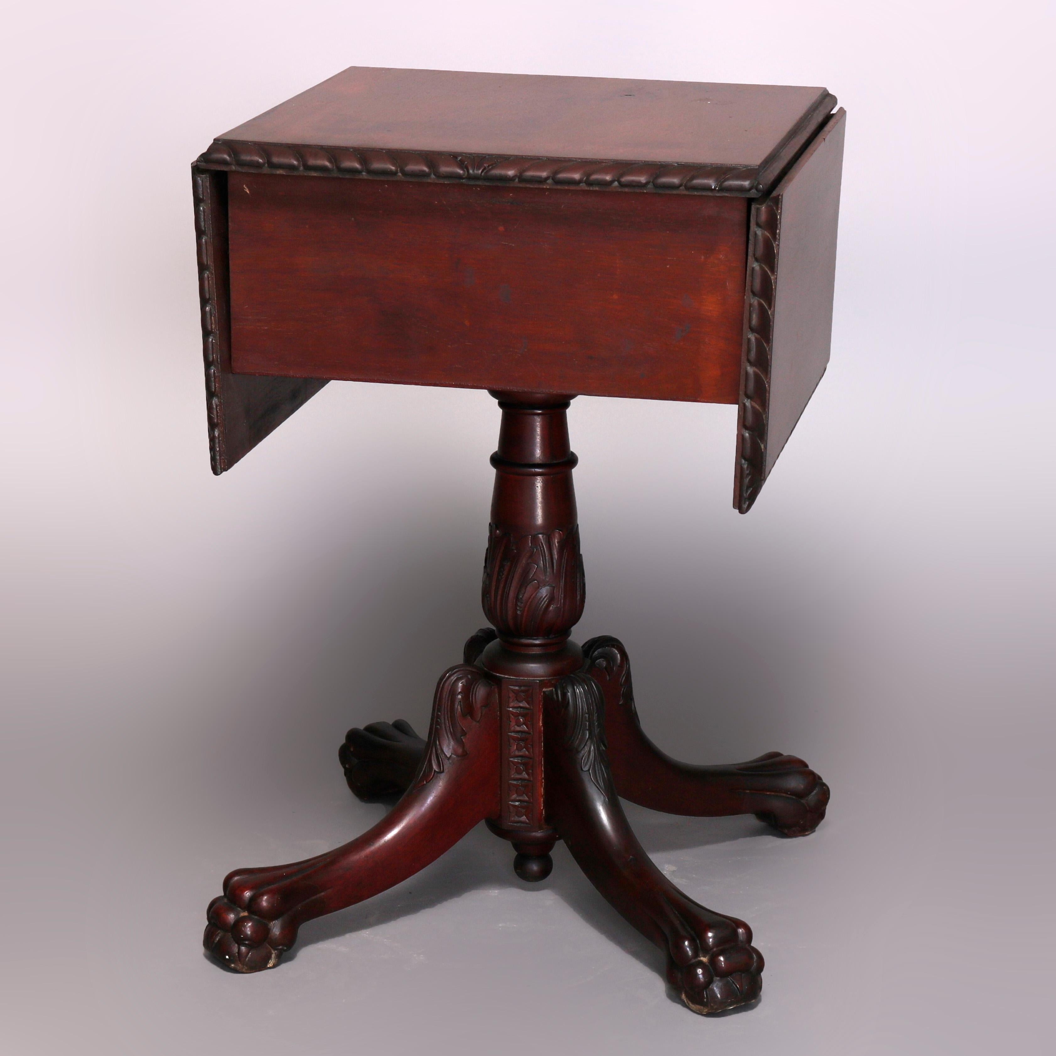 Antique Classical American Empire Flame Mahogany Drop Leaf Stand, 19th Century 1
