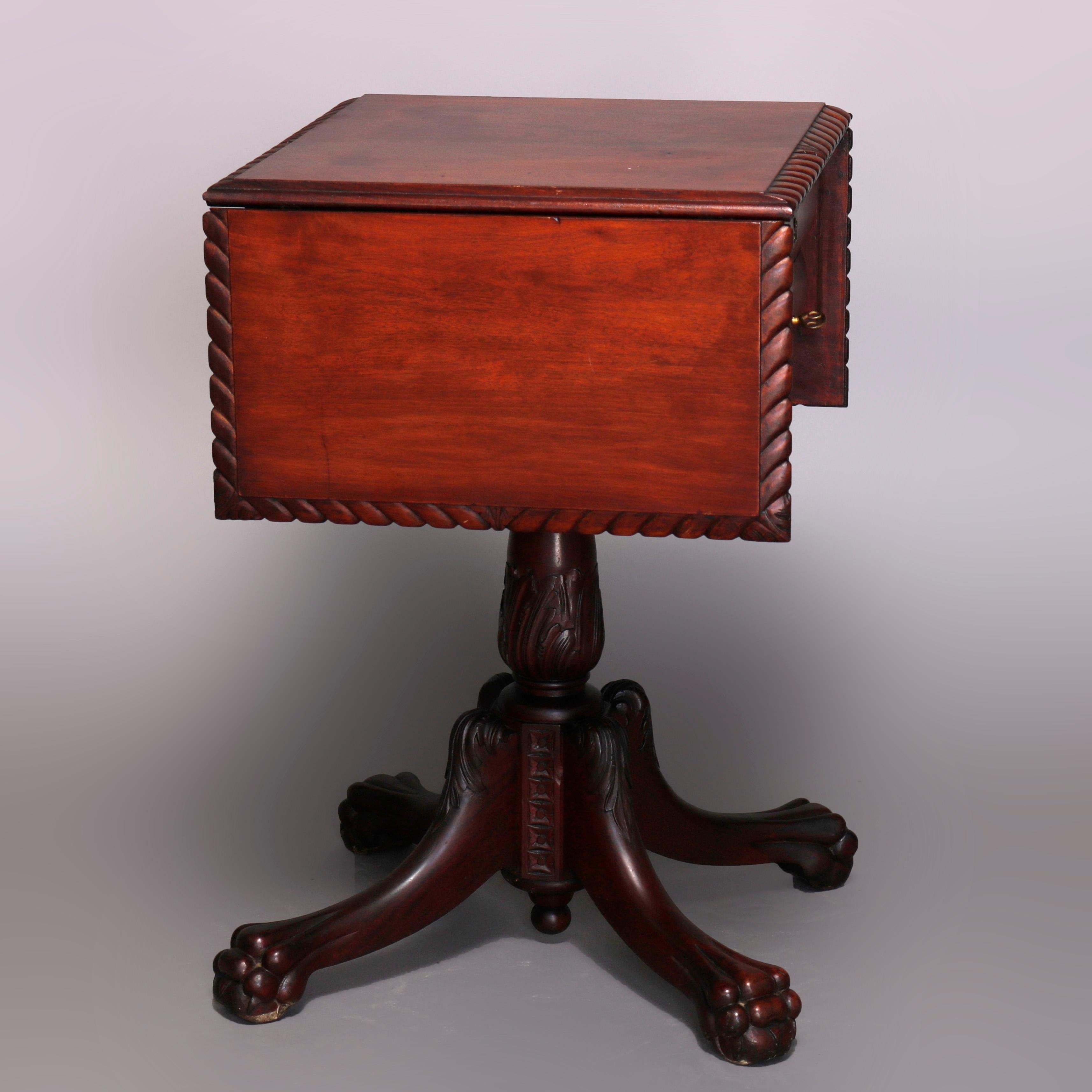 Antique Classical American Empire Flame Mahogany Drop Leaf Stand, 19th Century 2