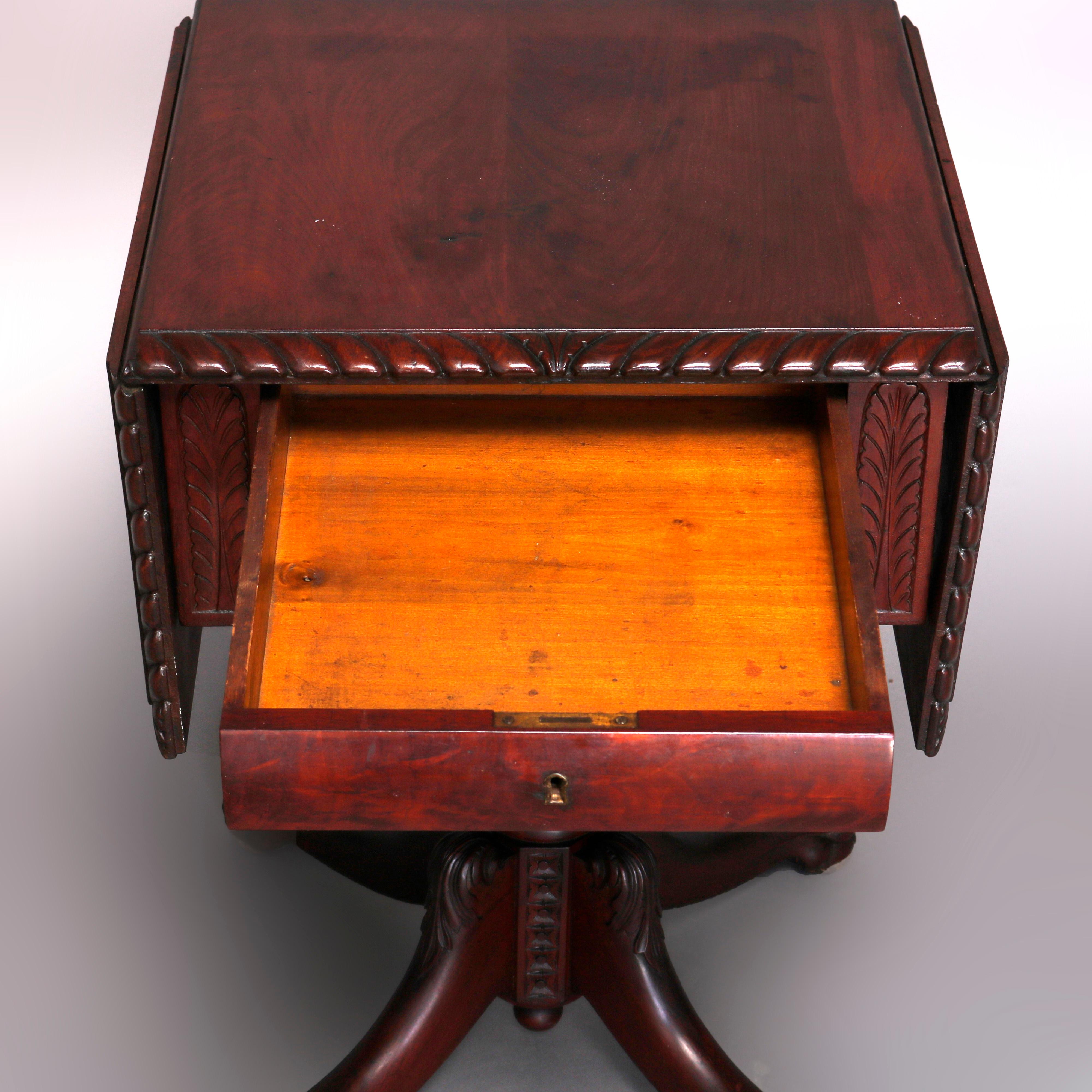 Antique Classical American Empire Flame Mahogany Drop Leaf Stand, 19th Century 4