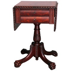 Antique Classical American Empire Flame Mahogany Drop Leaf Stand, 19th Century