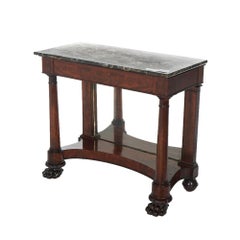 Antique Classical American Empire Flame Mahogany & Marble Mirrored Pier Table