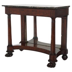 Antique Classical American Empire Flame Mahogany & Marble Mirrored Pier Table