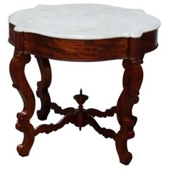 Antique Classical American Empire Flame Mahogany Marble-Top Center Table, c1850