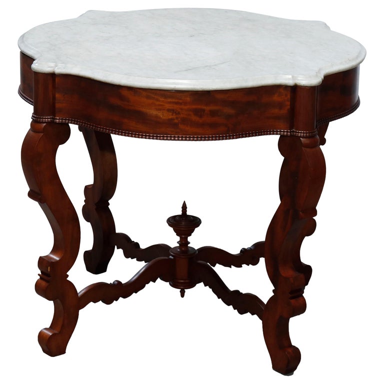 Antique Classical American Empire Flame Mahogany MarbleTop Center