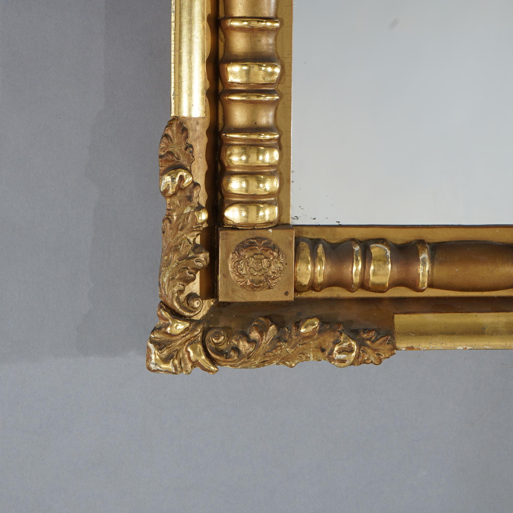 19th Century Antique Classical American Empire Giltwood Wall Mirror Circa 1850 For Sale