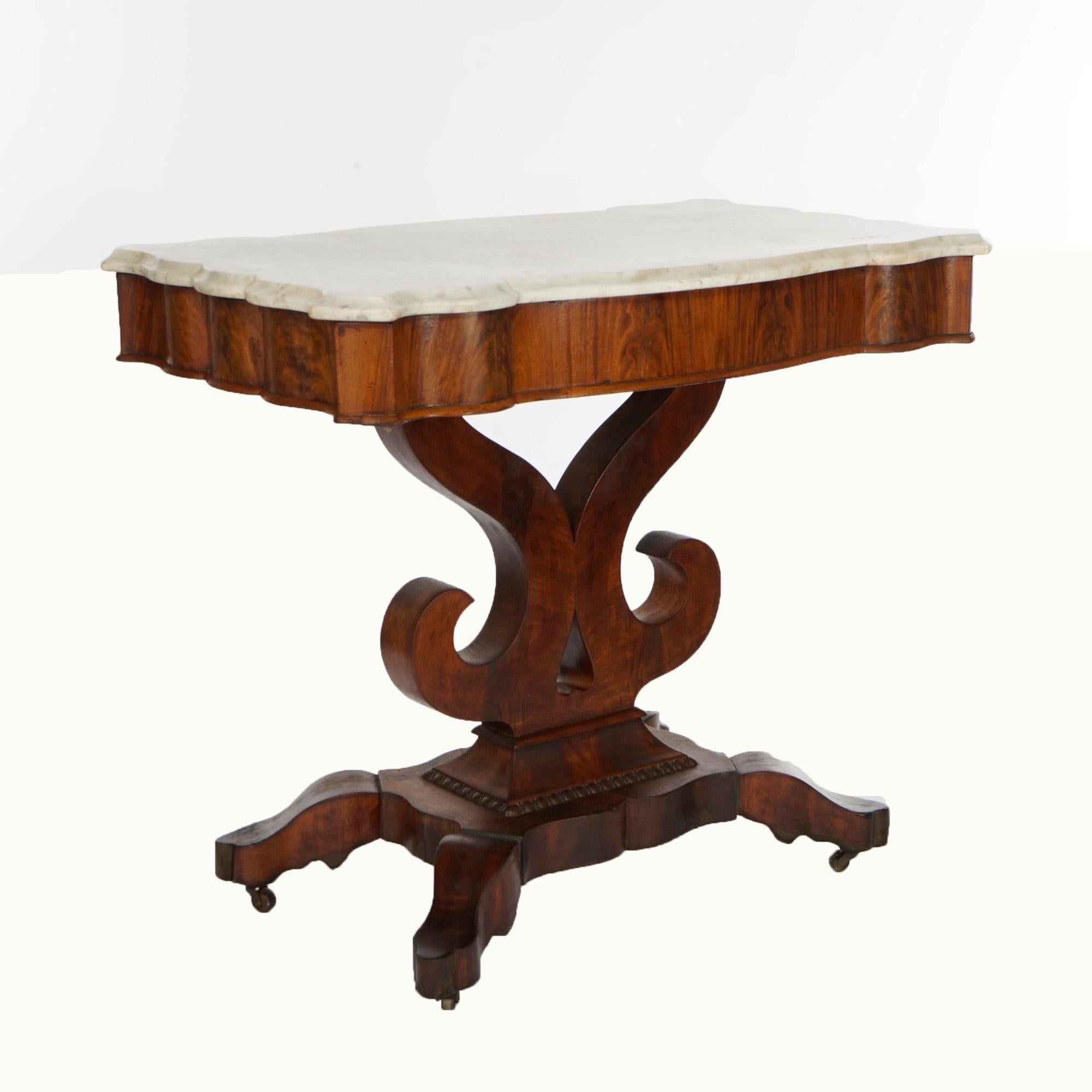 19th Century Antique Classical American Empire Mahogany & Marble Console Table, C1840 For Sale