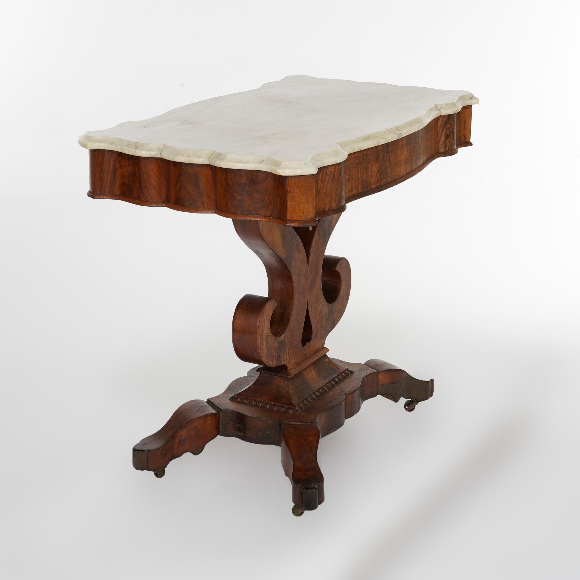Ancienne table console classique de style Empire américain en acajou et marbre, C1840 en vente 2
