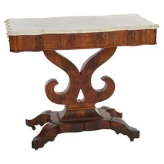 Ancienne table console classique de style Empire américain en acajou et marbre, C1840