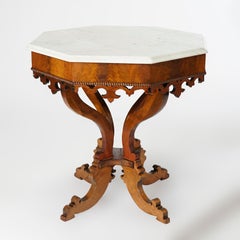 Antique Classical American Empire Octagonal Walnut Marble Top Lamp Table c1890