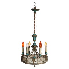 Antique Classical Arts & Crafts Leaded Glass 8-Light Chandelier c1920