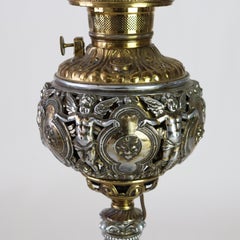 Antique Classical Brass & Figural Silver Gilt Bronze Converted Gass Lamp c1900