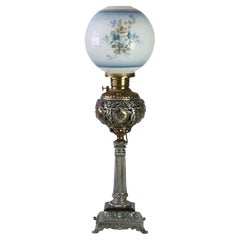 Antique Classical Brass & Figural Silver Gilt Bronze Converted Gass Lamp c1900