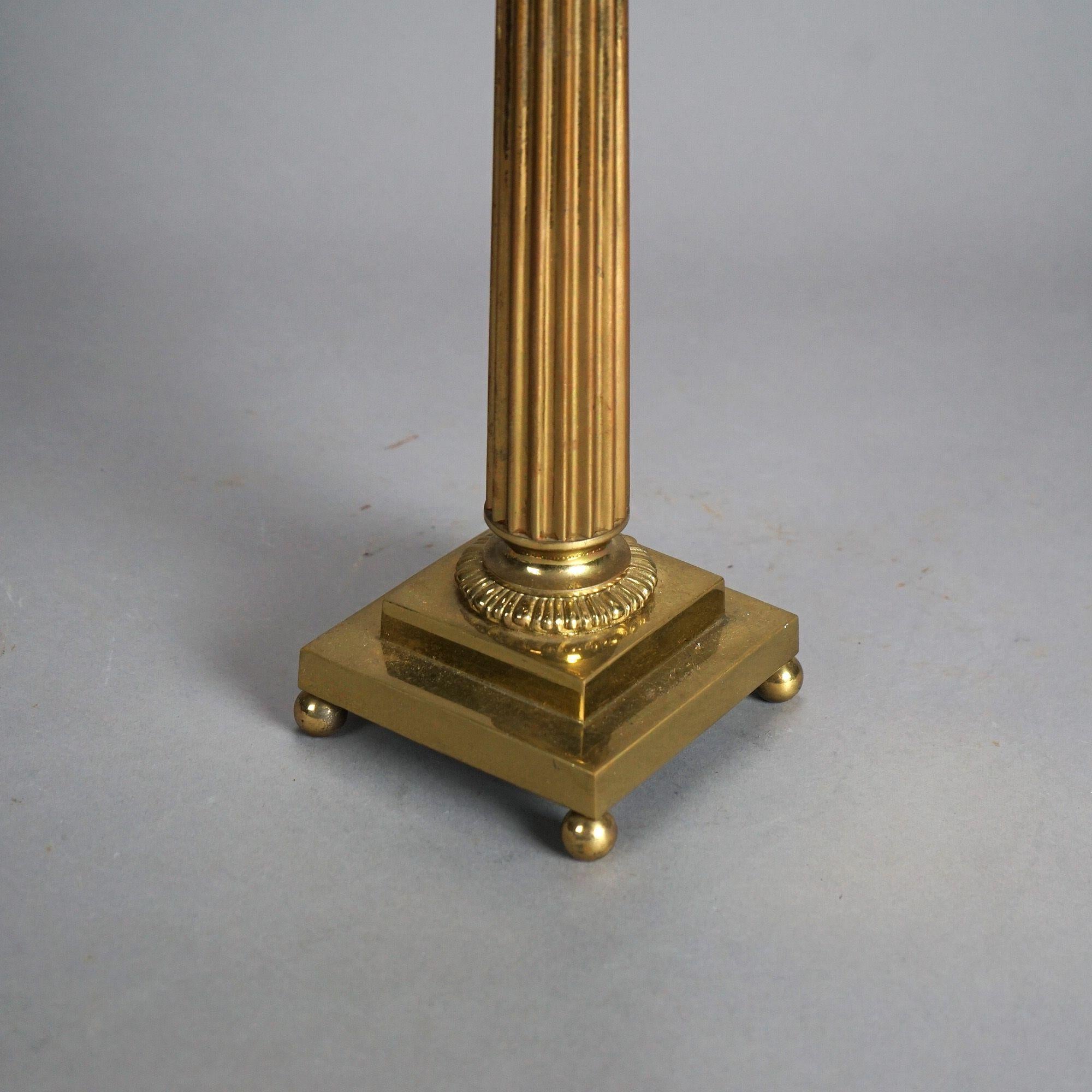 Antique Classical Brass Oil Parlor Lamp & Cranberry Glass Ribbed Shade c1880 In Good Condition In Big Flats, NY