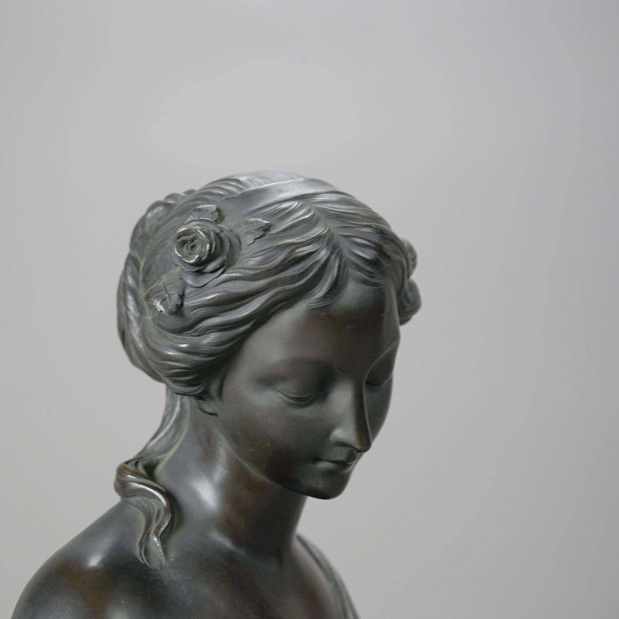 Antique Classical Bronze Bust Portrait Sculpture of a Woman 19th C For