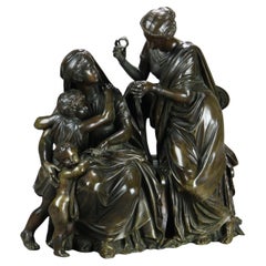 Groupe de sculptures en bronze classique antique représentant des femmes avec des enfants, C1900